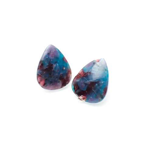 ◇リバーシブル・ペアセット◇バイカラーパライバトルマリンインクォーツ ブラジル産 14.37ct(2pcs合計)[231224452]17.8-18.0x14.2-14.4mm前後