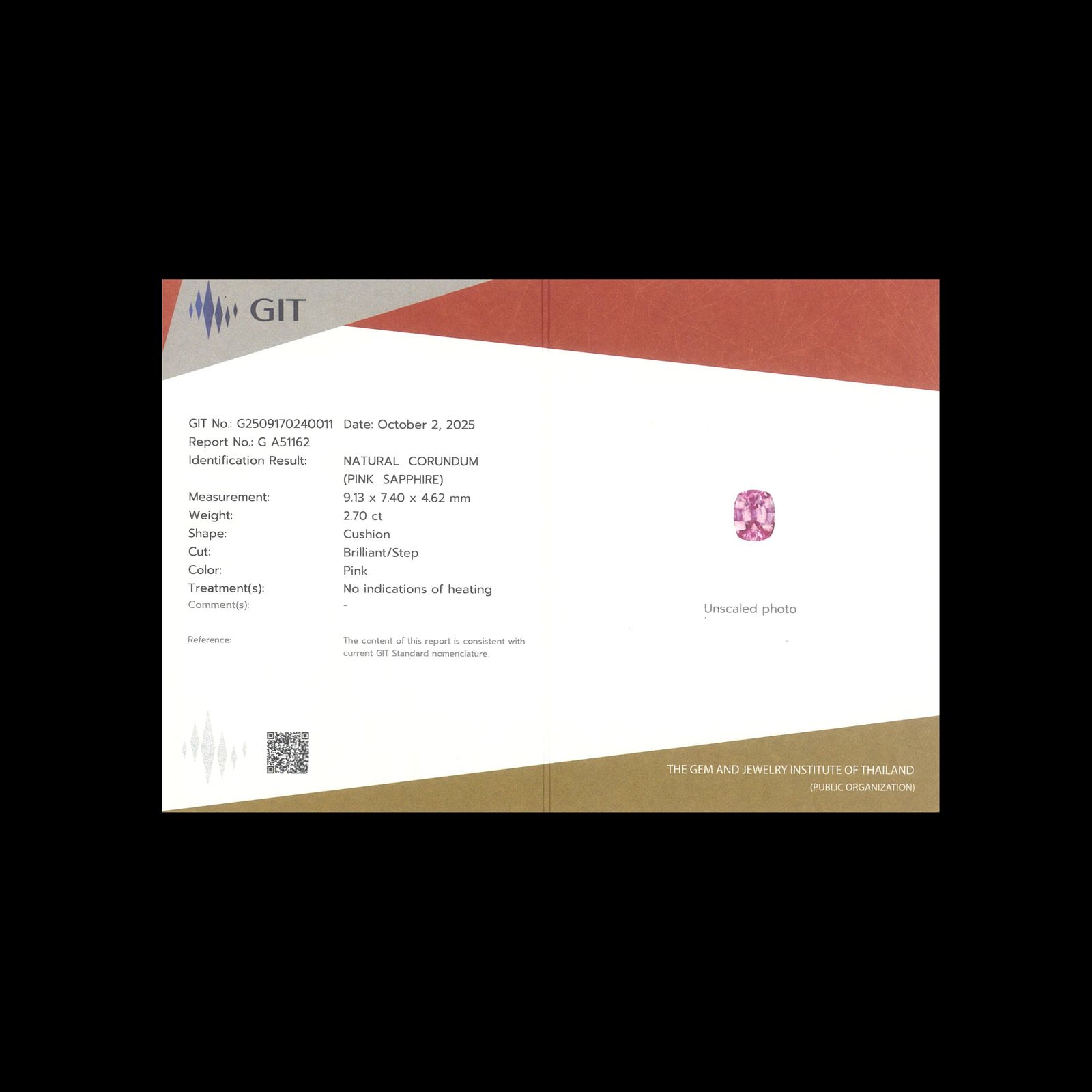 ピンクサファイア 非加熱(宝石名ピンク・サファイア)スリランカ/マダガスカル産 GIT鑑付※リカット前 2.60ct / 9x7.3mm前後 [251231536]