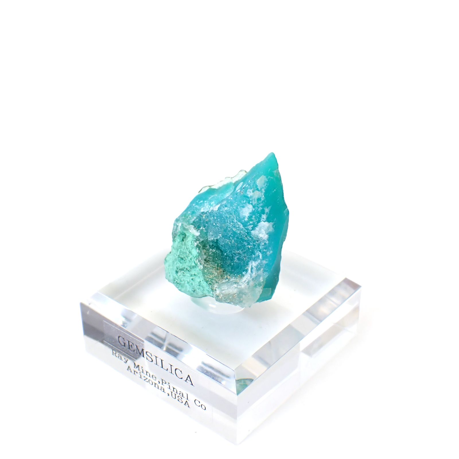 ジェムシリカ原石 アメリカ・アリゾナ州レイマイン産 アクリル台座付き 108.56ct(21.71g) / 20.7x31.4x39.5mm前後 [260632496]