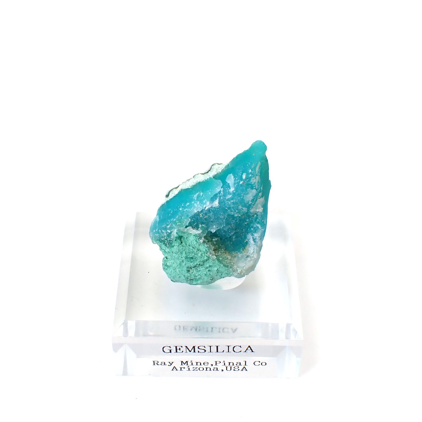 ジェムシリカ原石 アメリカ・アリゾナ州レイマイン産 アクリル台座付き 108.56ct(21.71g) / 20.7x31.4x39.5mm前後 [260632496]
