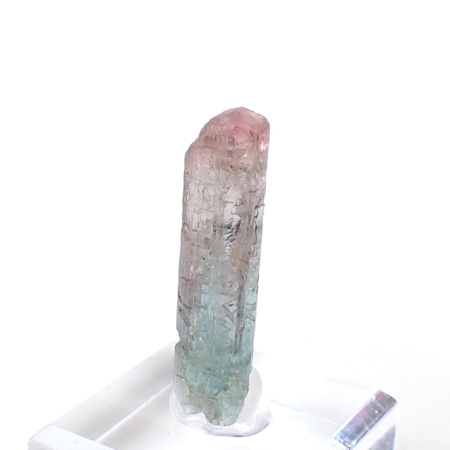 トルマリン柱状結晶原石 ブラジル ミナスジェライス州バーハ・ド・サリナス産 アクリル台座付き 24.45ct(4.89g) / 8.6x9.7x35.9mm前後 [260632364]