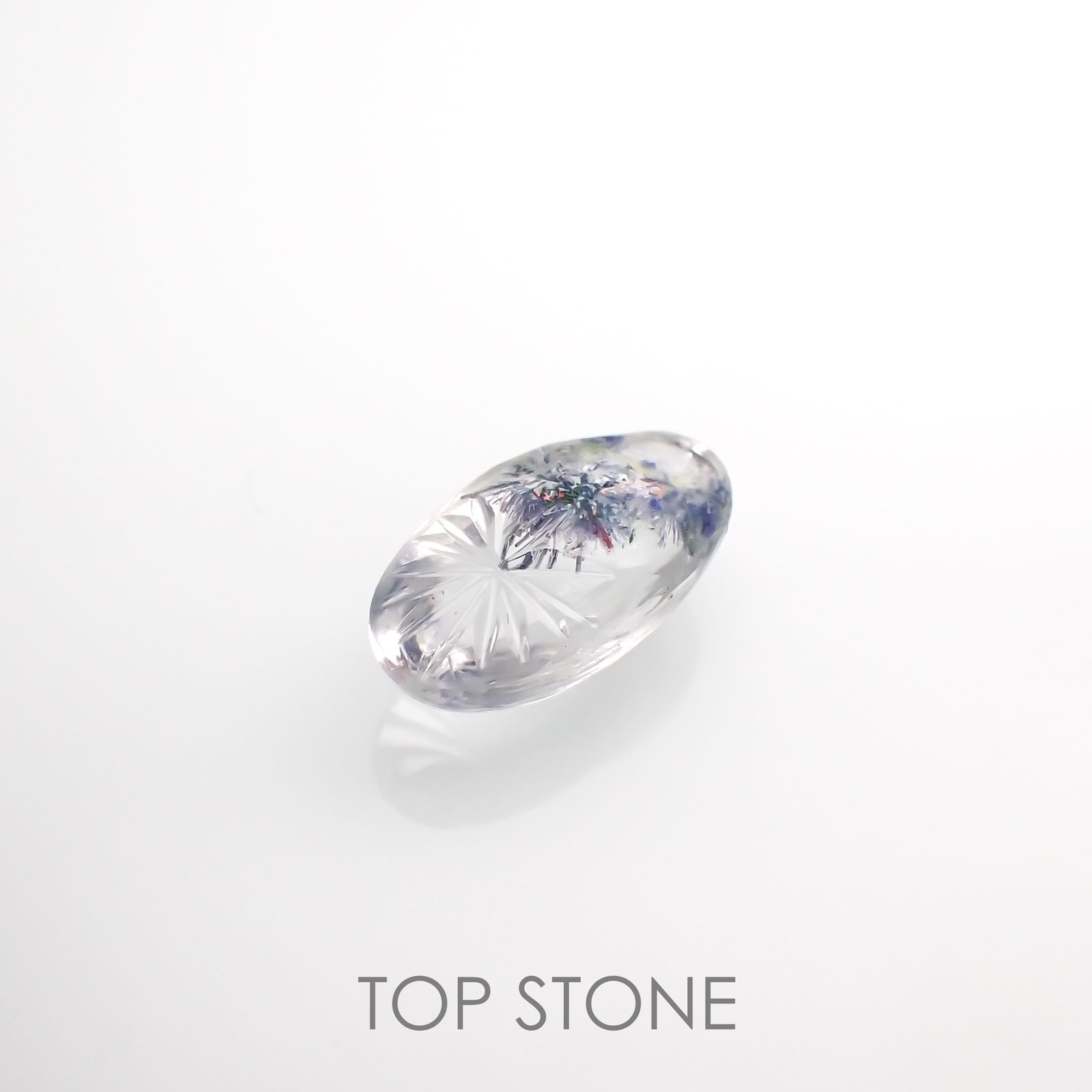 ◇甲州貴石切子Plus Three◇デュモルチェライトインクォーツ カード付き ブラジル産 4.85ct[220114608]14.6x7.9mm前後