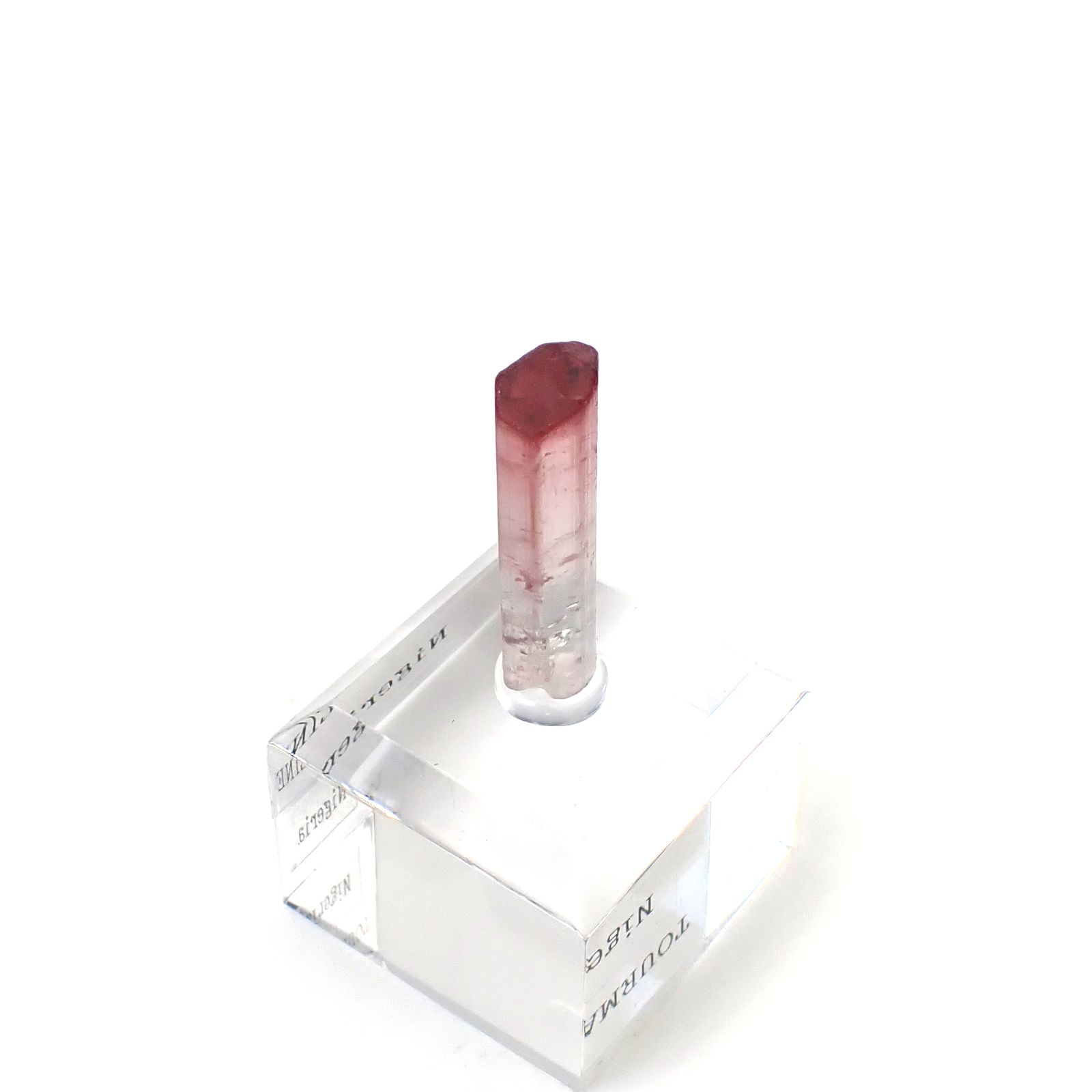 トルマリン柱状結晶原石 ナイジェリア産 アクリル台座付き 6.99ct(1.39g) / 5.3x8.2x23.4mm前後 [260632362]