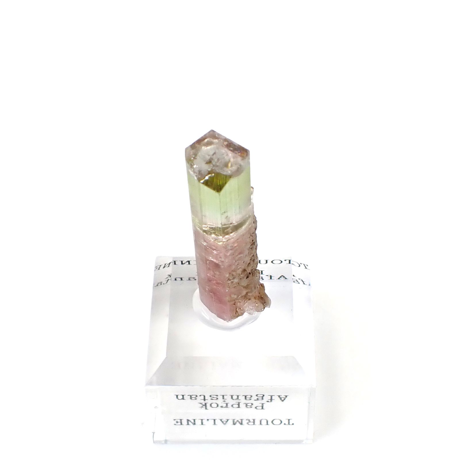 トルマリン柱状結晶原石 アフガニスタン・パプロク鉱山産 アクリル台座付き 26.8ct(5.36g) / 8x8.1x34.7mm前後 [260632363]
