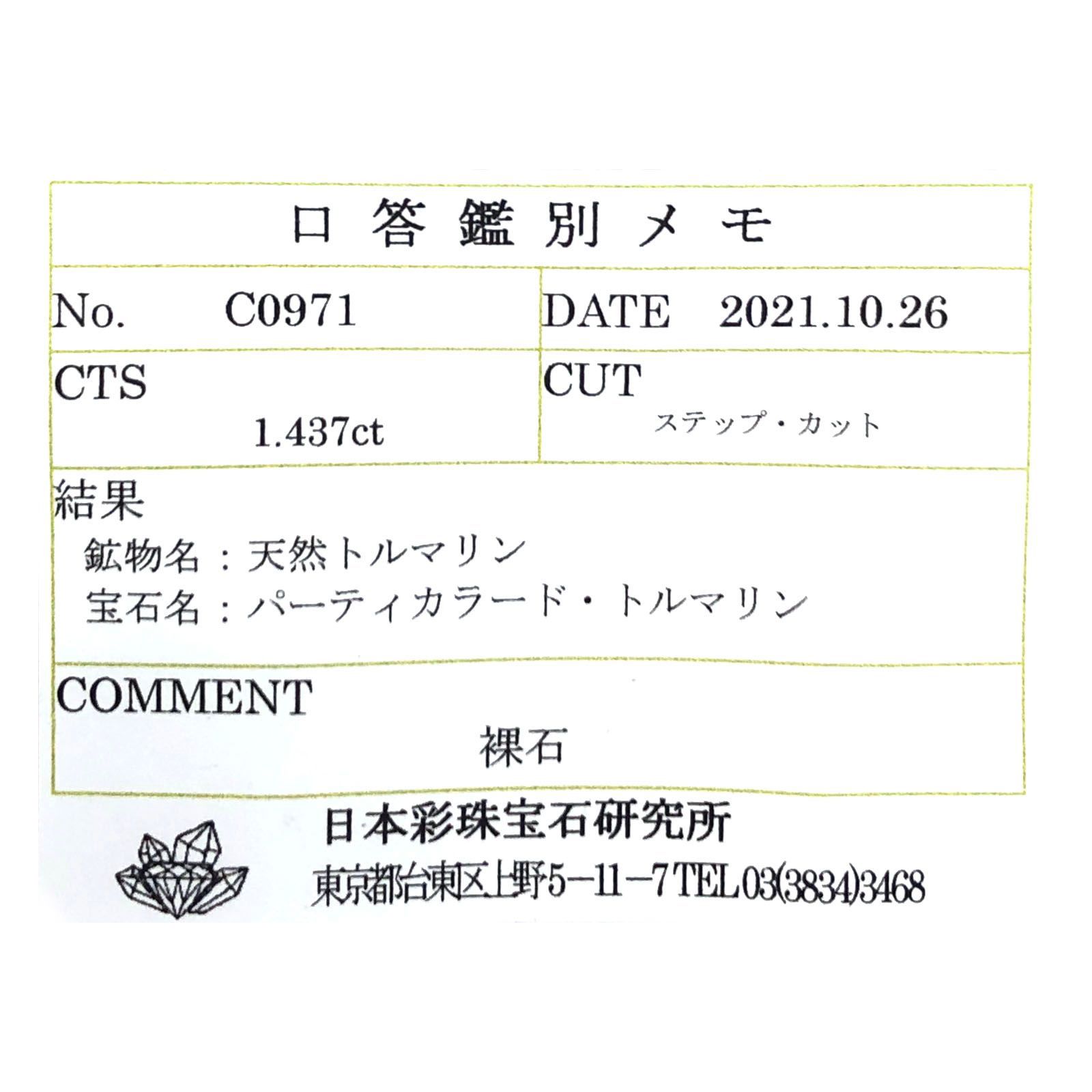 パーティカラートルマリン(宝石名パーティカラード・トルマリン)ブラジル産 1.437ct ソ付(彩珠)[231124213]9.2x5.3mm前後