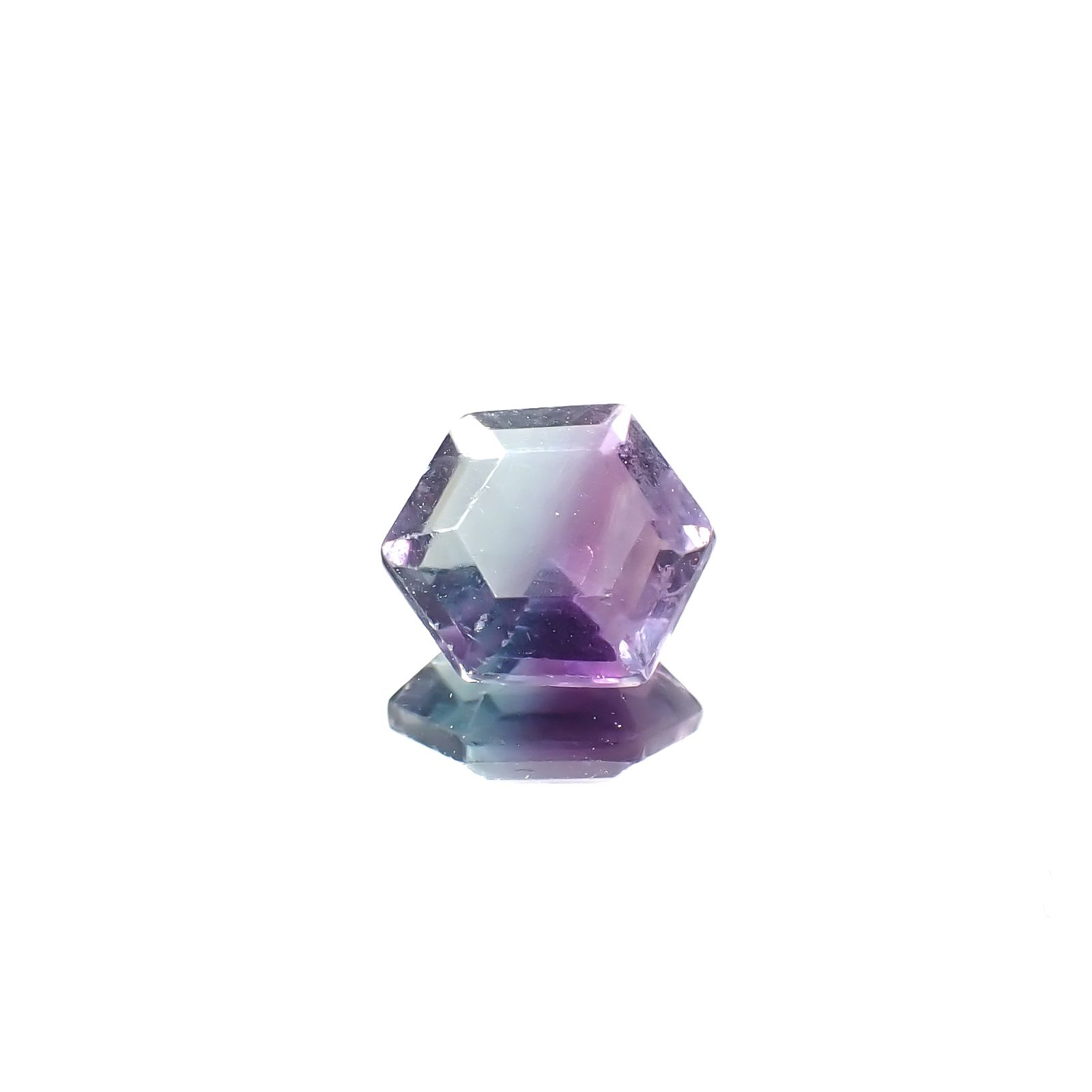 ◇ヘキサゴンカット◇パーティカラーフローライト フルオレッセンス 中国産 2.47ct[240628188]8.2x8.2mm前後