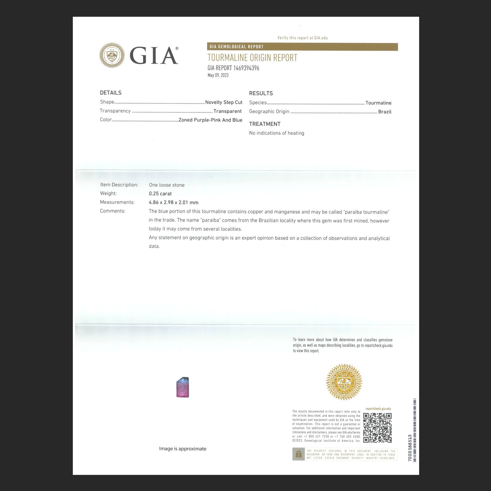 ◇カスタムカット◇バイカラーパライバトルマリン 非加熱(宝石名トルマリン/別名パライバ・トルマリン)ブラジル産 GIA鑑付 0.25ct / 4.86x2.98mm前後 [251031349]