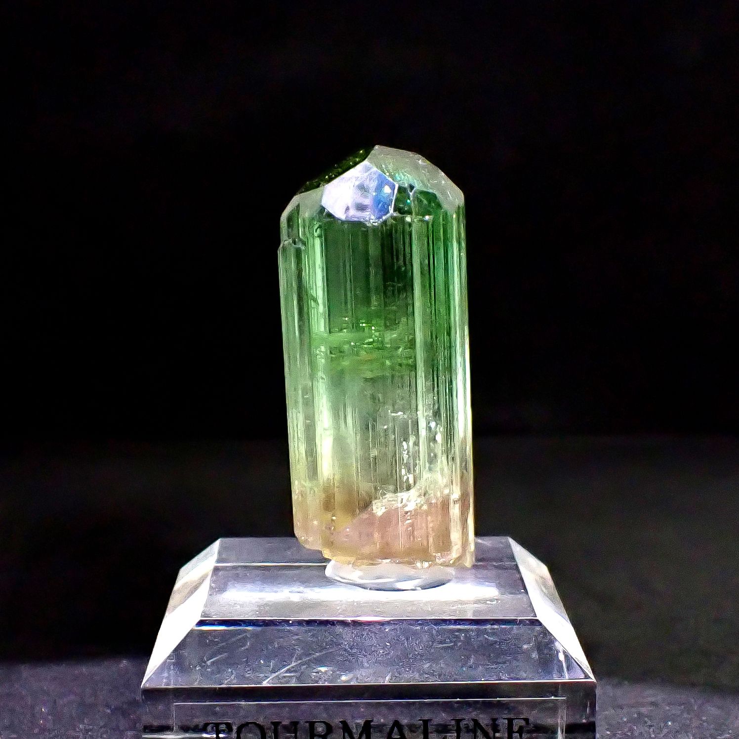 トルマリン柱状結晶原石 アフガニスタン・クナル州産 アクリル台座付き 95.18ct(19.03g) / 13.3x18.2x41.1mm前後 [260632365]