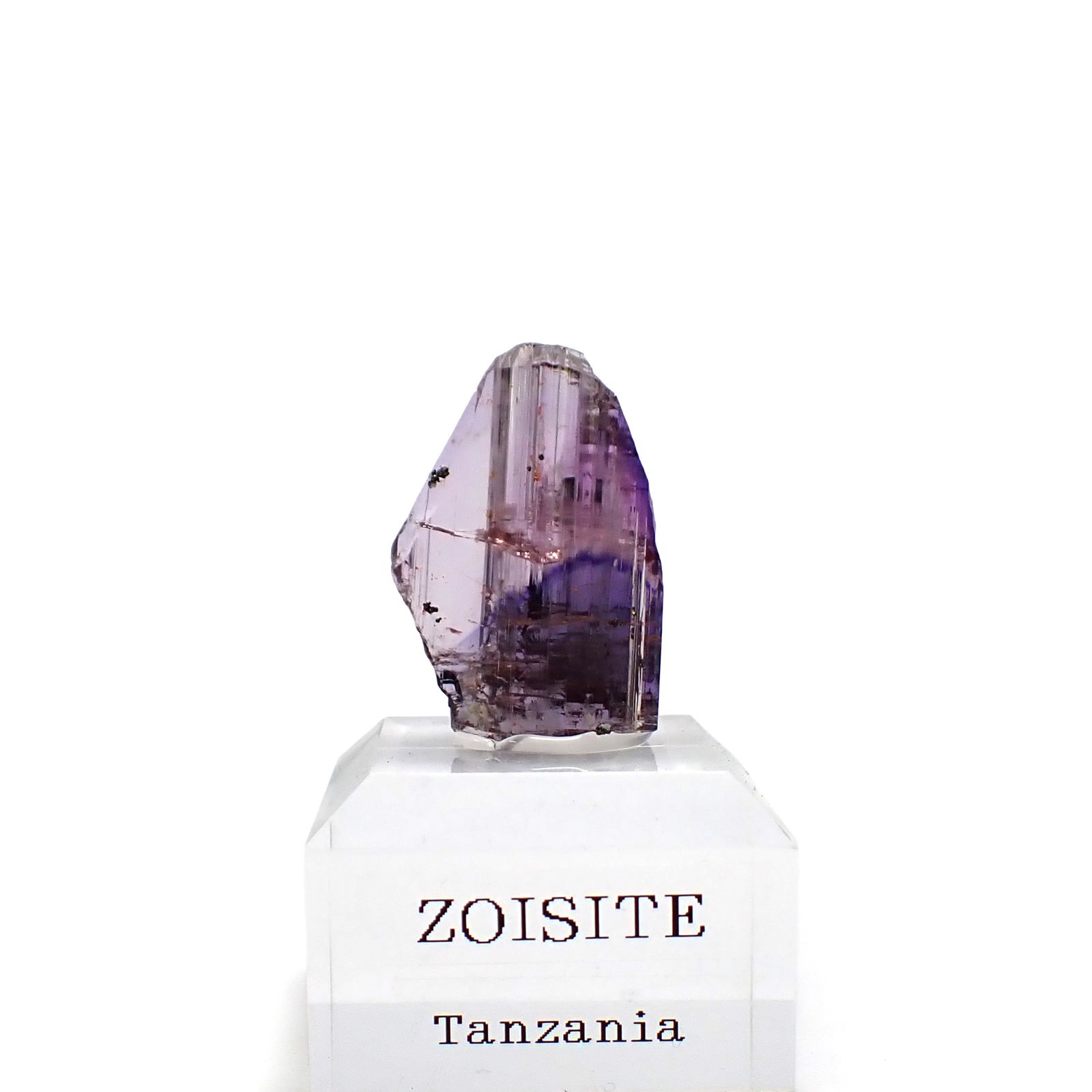 バイカラーゾイサイト原石 タンザニア産 アクリル台座付き 36.32ct(7.26g) / 11x17.9x26.5mm前後 [260632370]