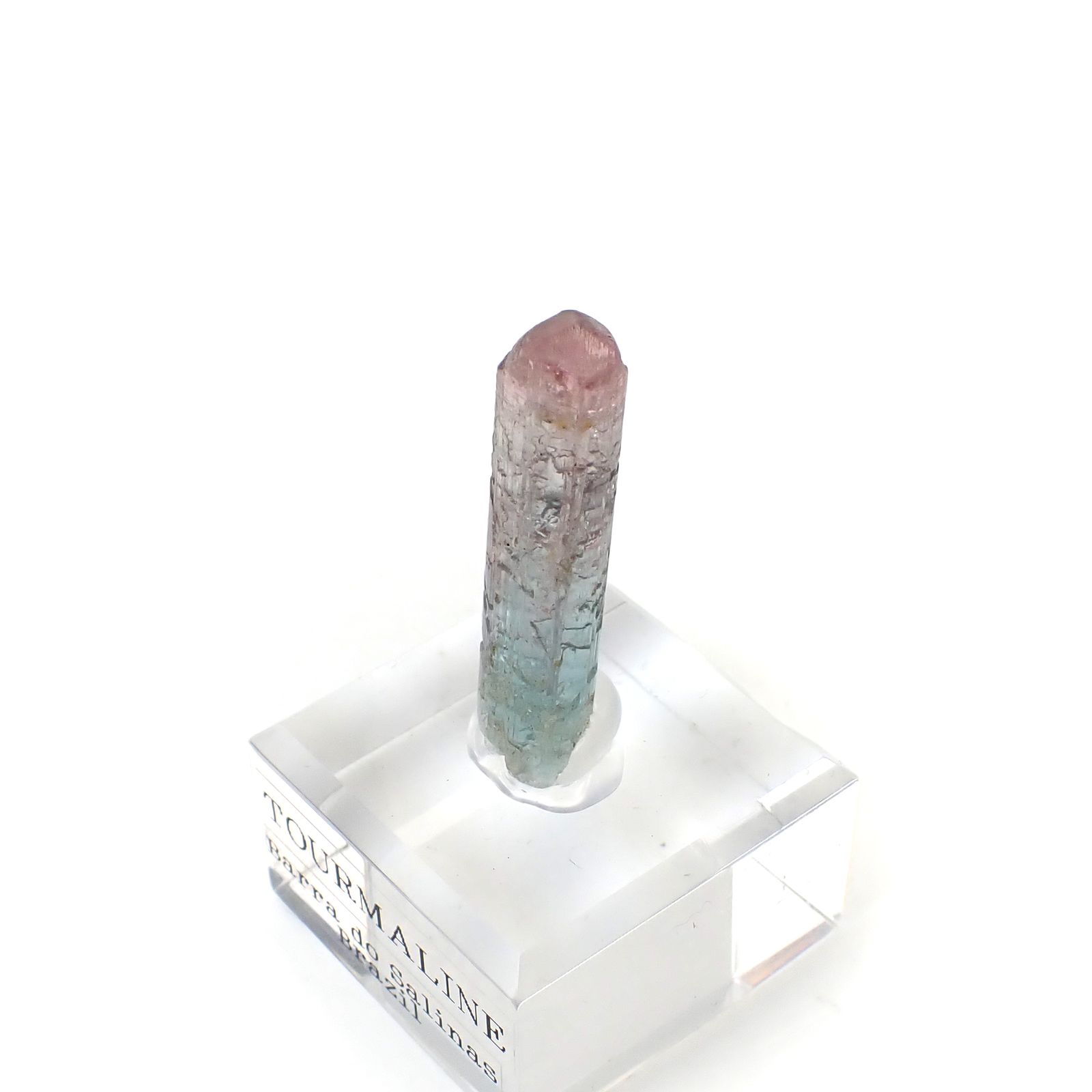 トルマリン柱状結晶原石 ブラジル ミナスジェライス州バーハ・ド・サリナス産 アクリル台座付き 24.45ct(4.89g) / 8.6x9.7x35.9mm前後 [260632364]