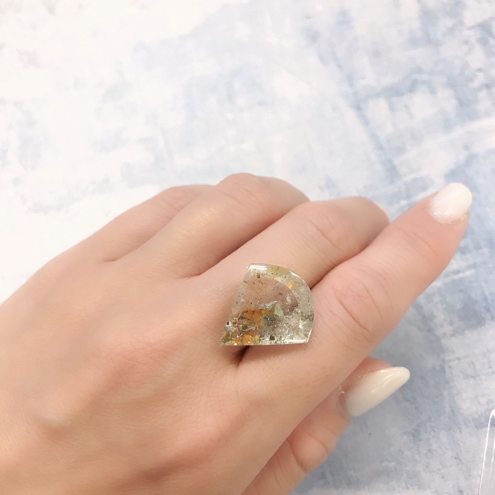 ◇カスタムカット◇パイライトインクォーツ  ブラジル産 14.59ct[220616629]20.7x18.9mm前後