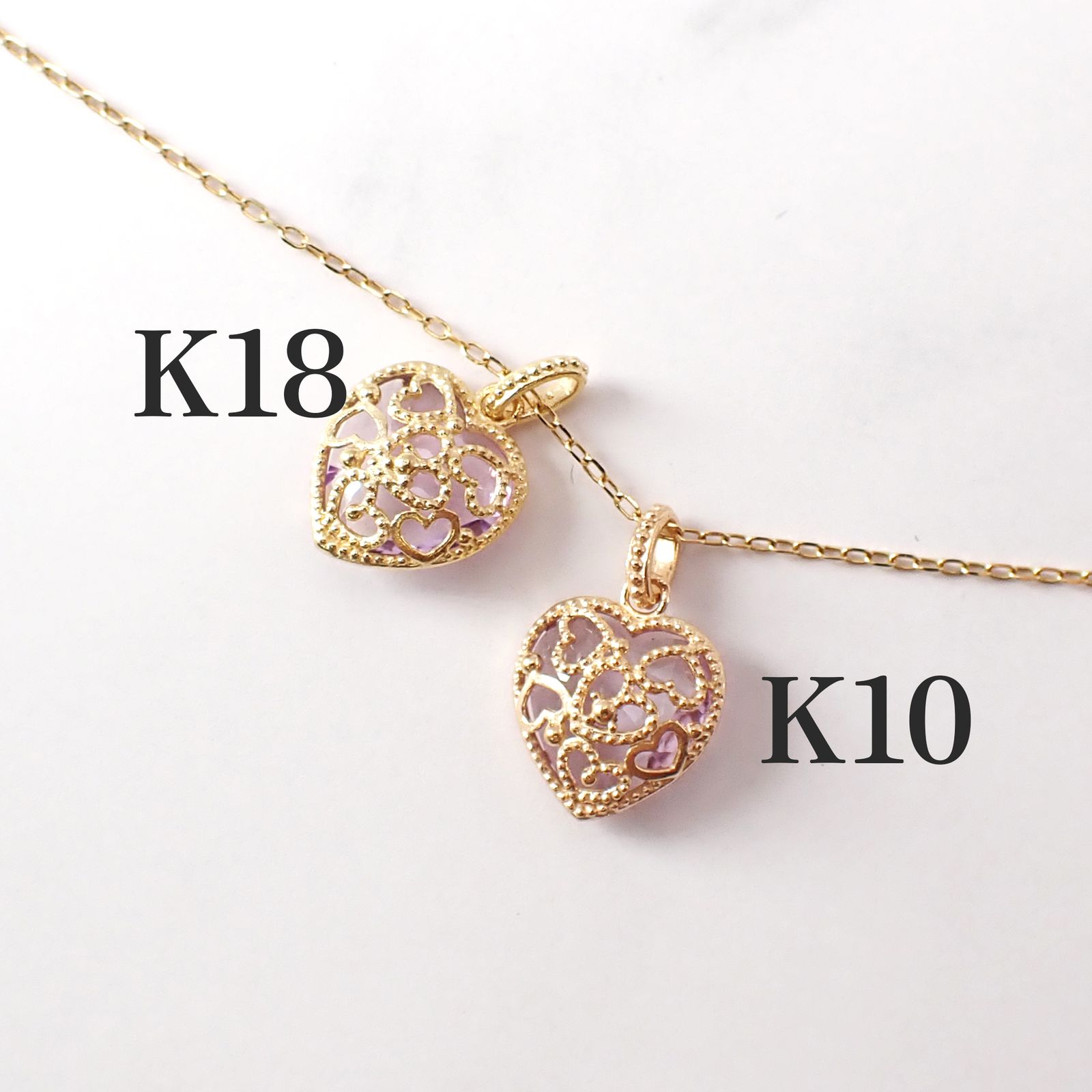 ◇K18/K10 Luxcia（ルクシア）◇リバーシブル ハートデザイン | アメジスト [チャーム/ペンダントトップ※チェーン別売り]