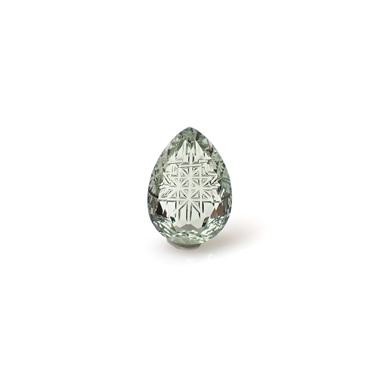 ◇甲州貴石切子Plus Three◇プラシオライト(グリーンアメジスト) カード付き ブラジル産 4.58ct [250630484]14x10mm前後