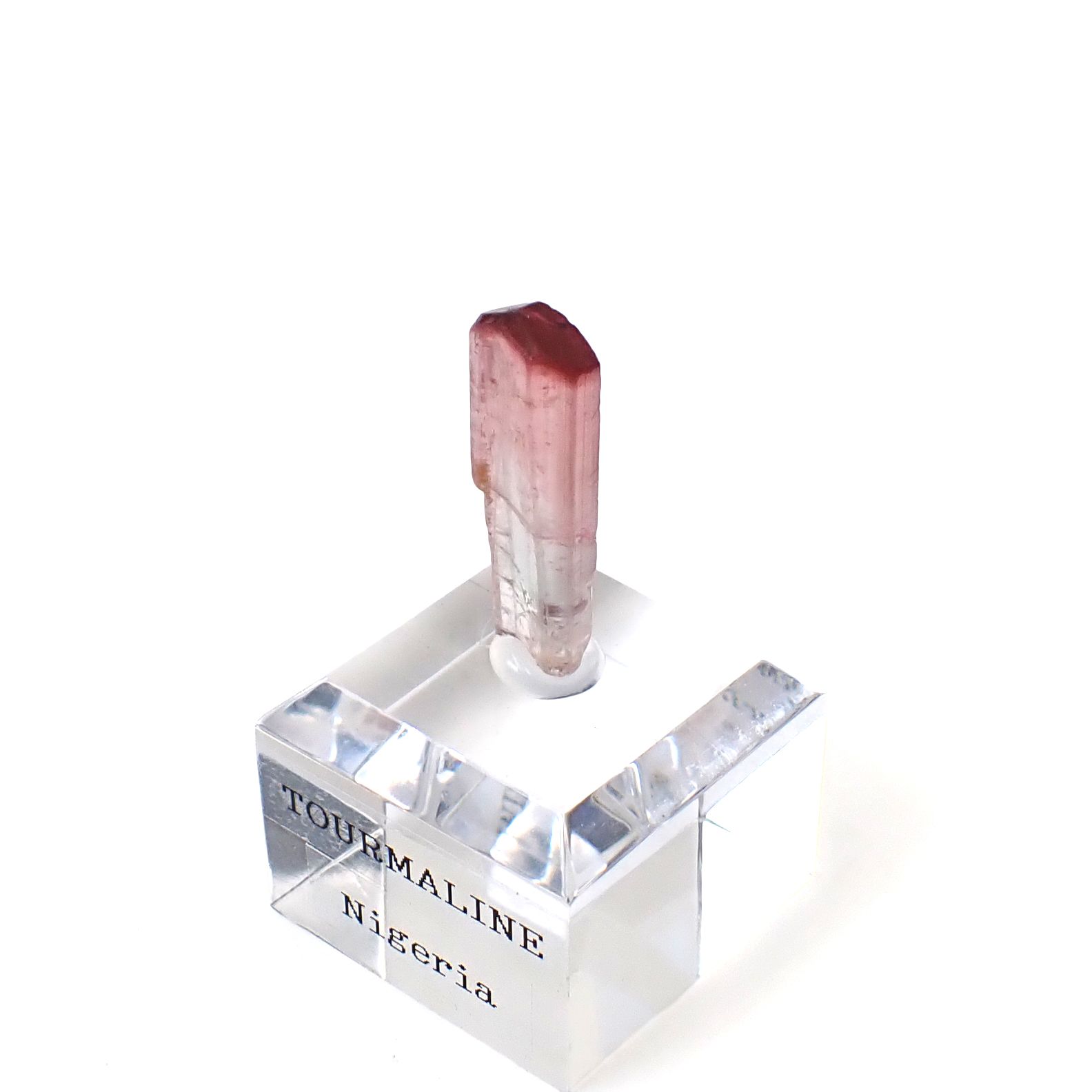 トルマリン柱状結晶原石 ナイジェリア産 アクリル台座付き 6.99ct(1.39g) / 5.3x8.2x23.4mm前後 [260632362]