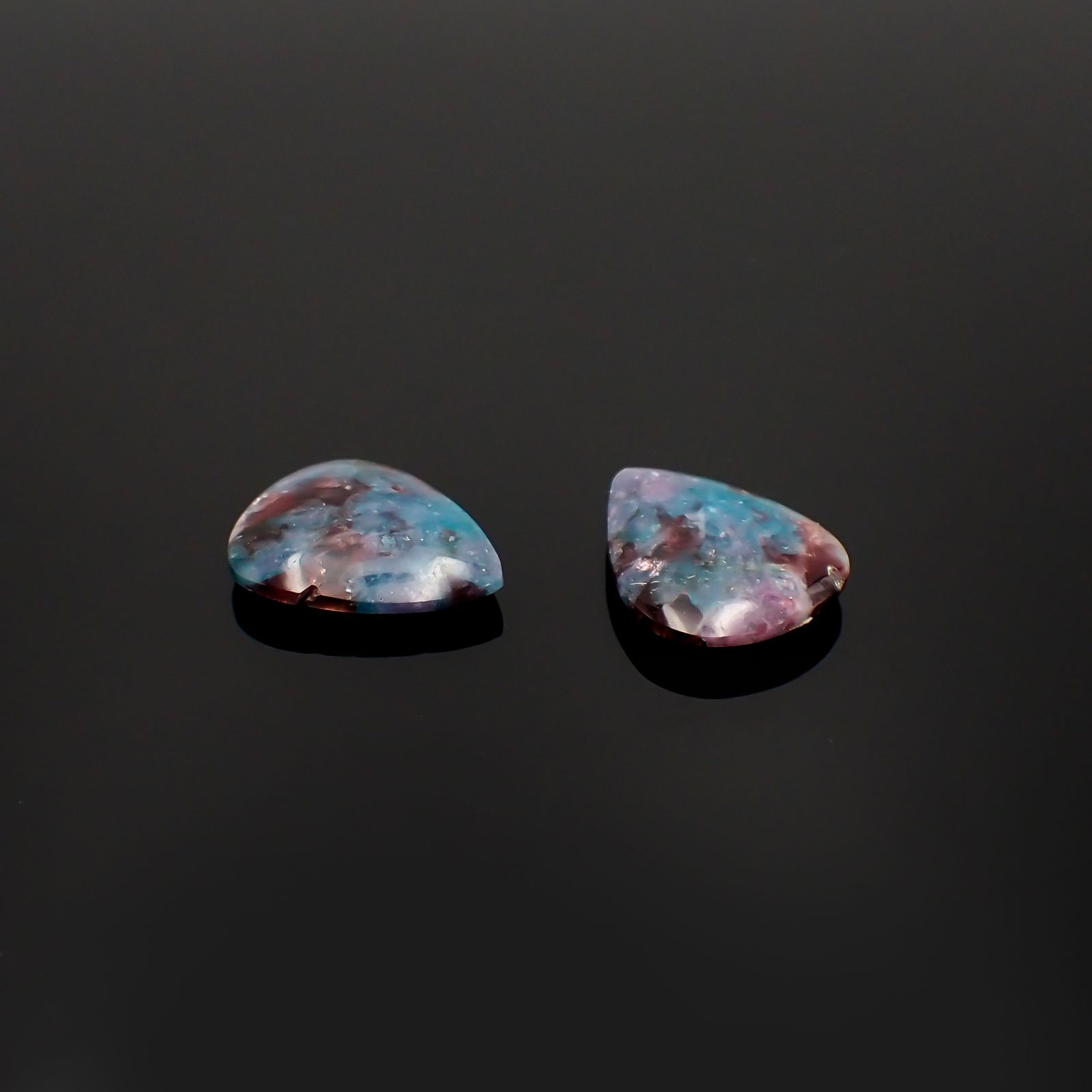 ◇リバーシブル・ペアセット◇バイカラーパライバトルマリンインクォーツ ブラジル産 14.37ct(2pcs合計)[231224452]17.8-18.0x14.2-14.4mm前後