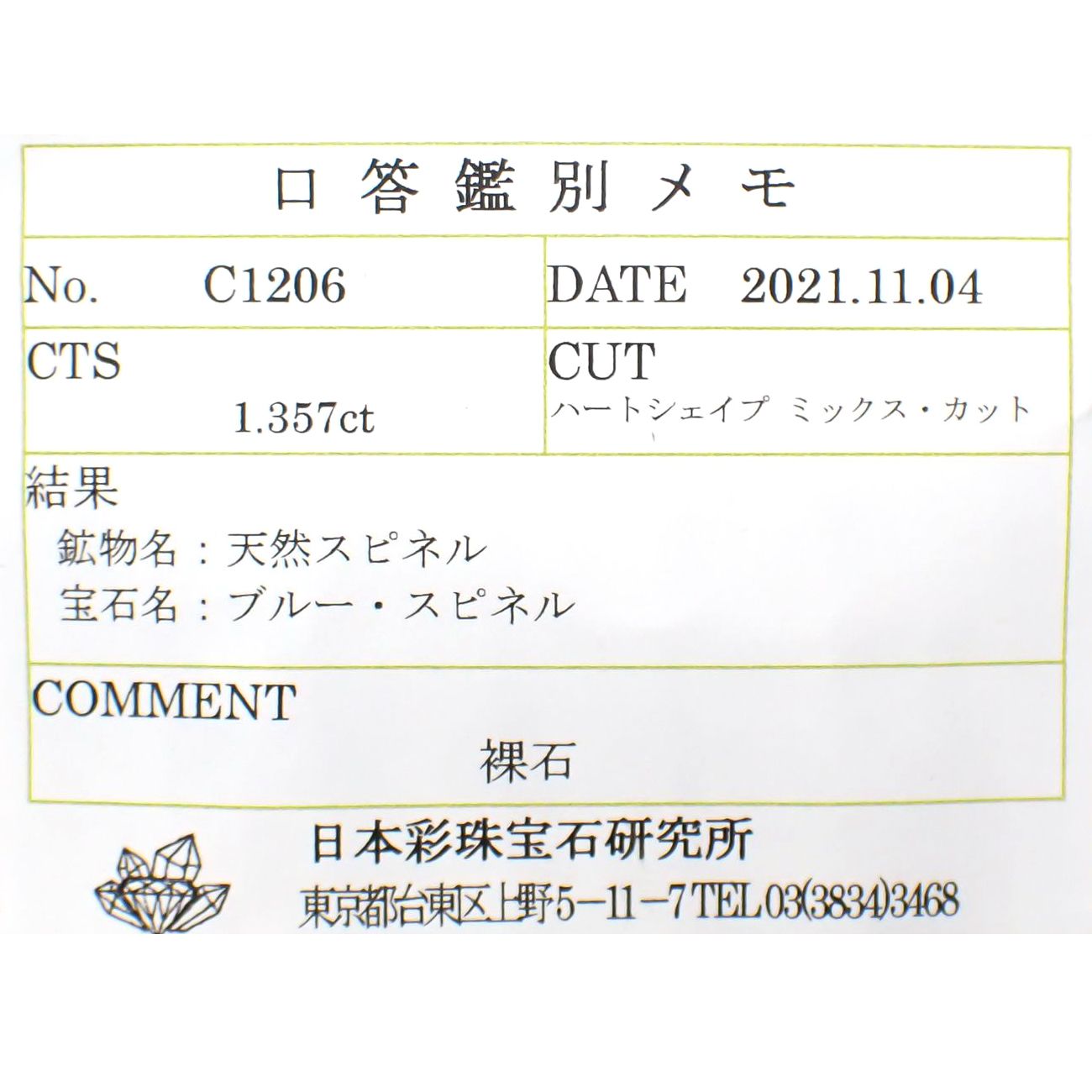 ブルースピネル(宝石名ブルー・スピネル)スリランカ産 1.357ct ソ付(彩珠)[231224447]6.3x7.3mm前後
