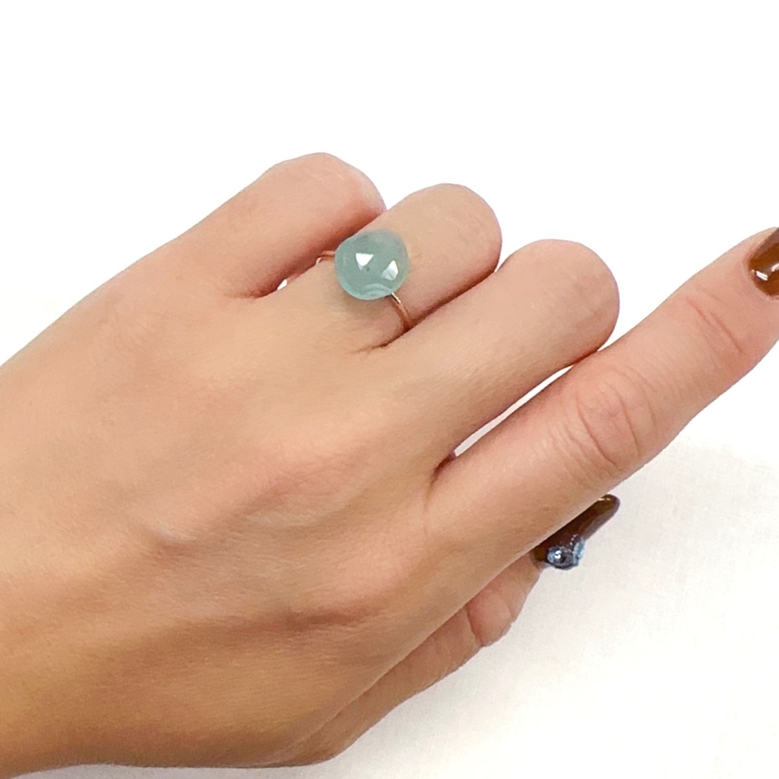 ◇フリーフォーム・ローズカット◇アクアプレーズ(宝石名ブルー グリーン・カルセドニー)南アフリカ産 2.76ct 識別済[231023967]11.2x10.3mm前後