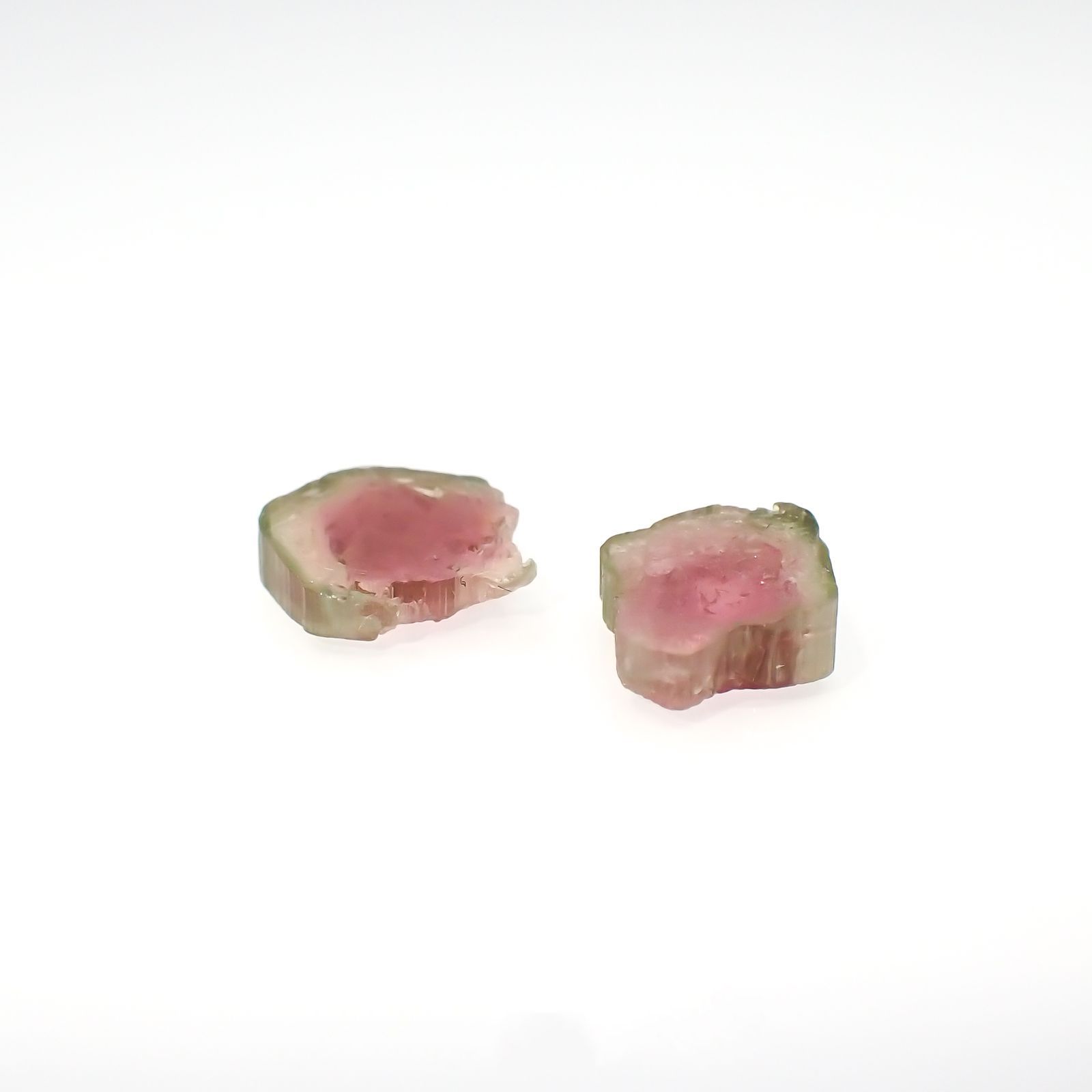 ウォーターメロントルマリン原石スライス 2個セット ブラジル産 3.51ct[220515691]9.1-9.9x7.7-8.7mm前後
