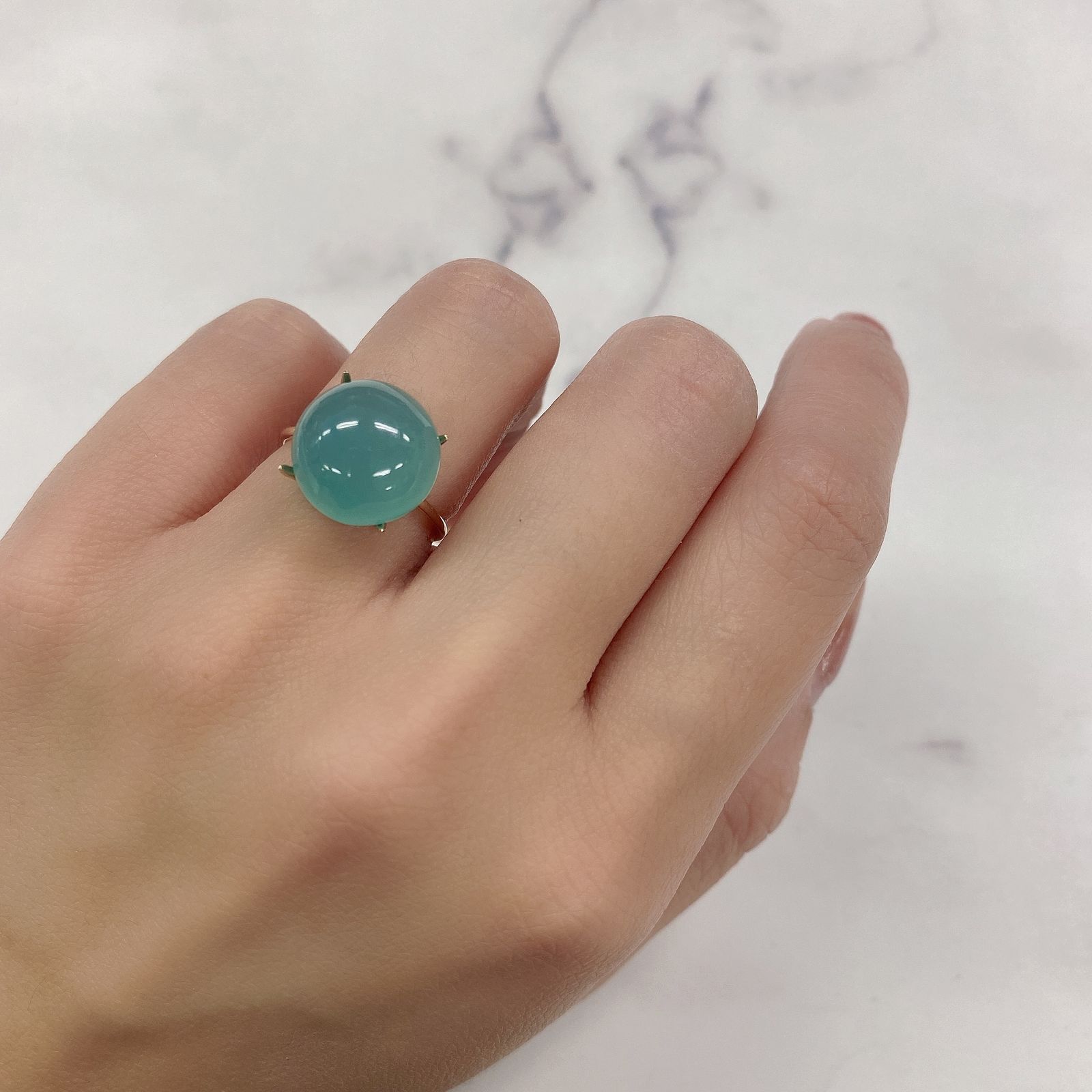 アクアプレーズ(宝石名ブルー グリーン・カルセドニー) 南アフリカ産 9.32ct[20095884]13×12.9mm前後