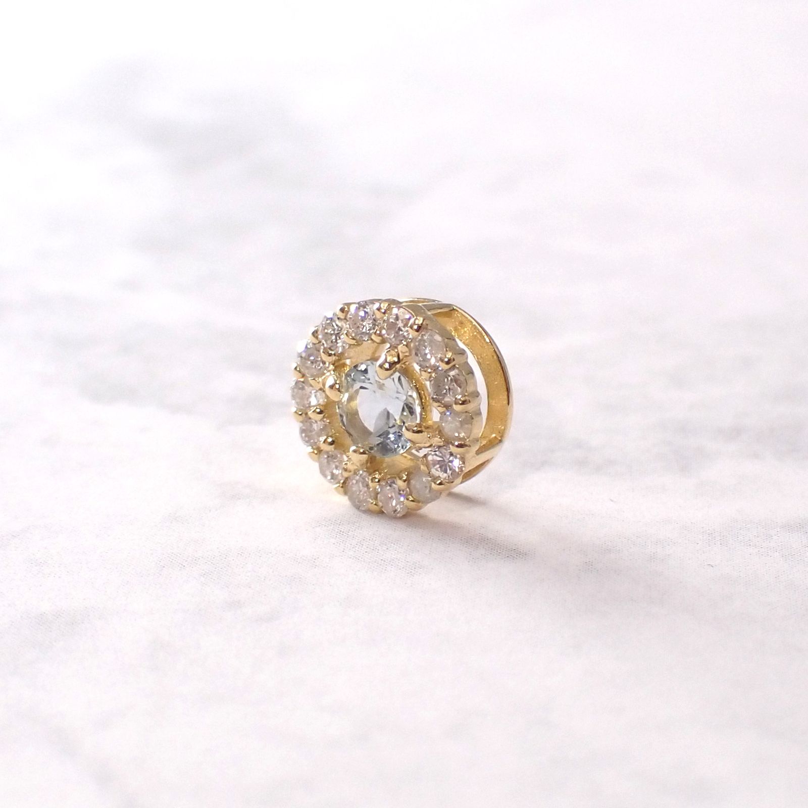 ◇K18 Briller（ブリエ）◇ダイヤモンド×アクアマリン | 6.5mmタイプ [取り巻きデザインチャーム/ペンダントトップ※チェーン別売り]
