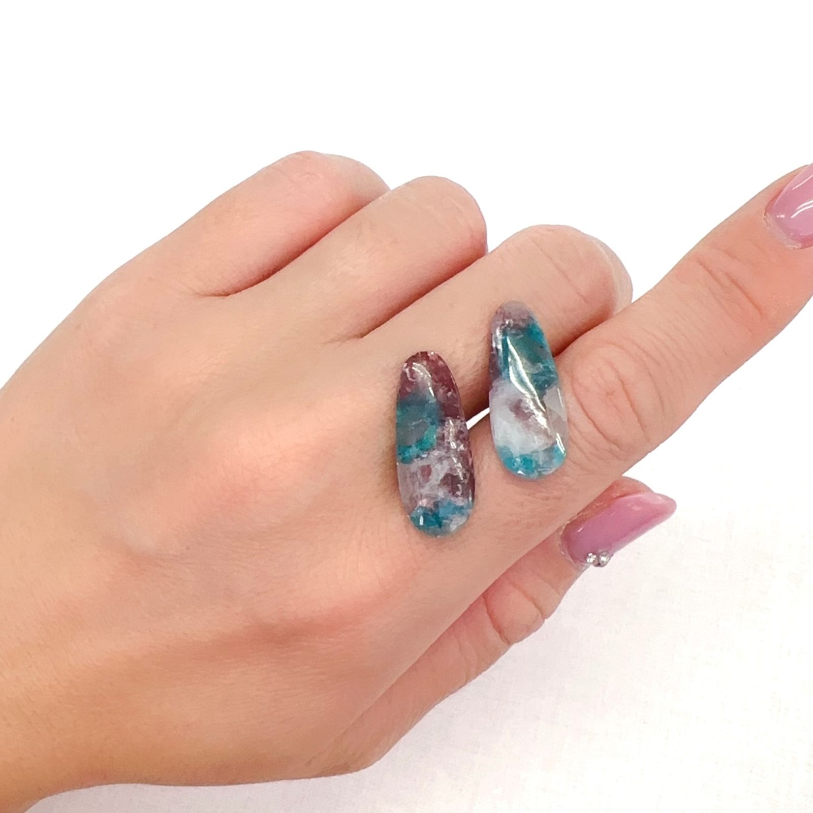 ◇リバーシブル・ペアセット◇バイカラーパライバトルマリンインクォーツ ブラジル産 12.78ct(2pcs合計)[231224453]23.8x9.6-9.7mm前後