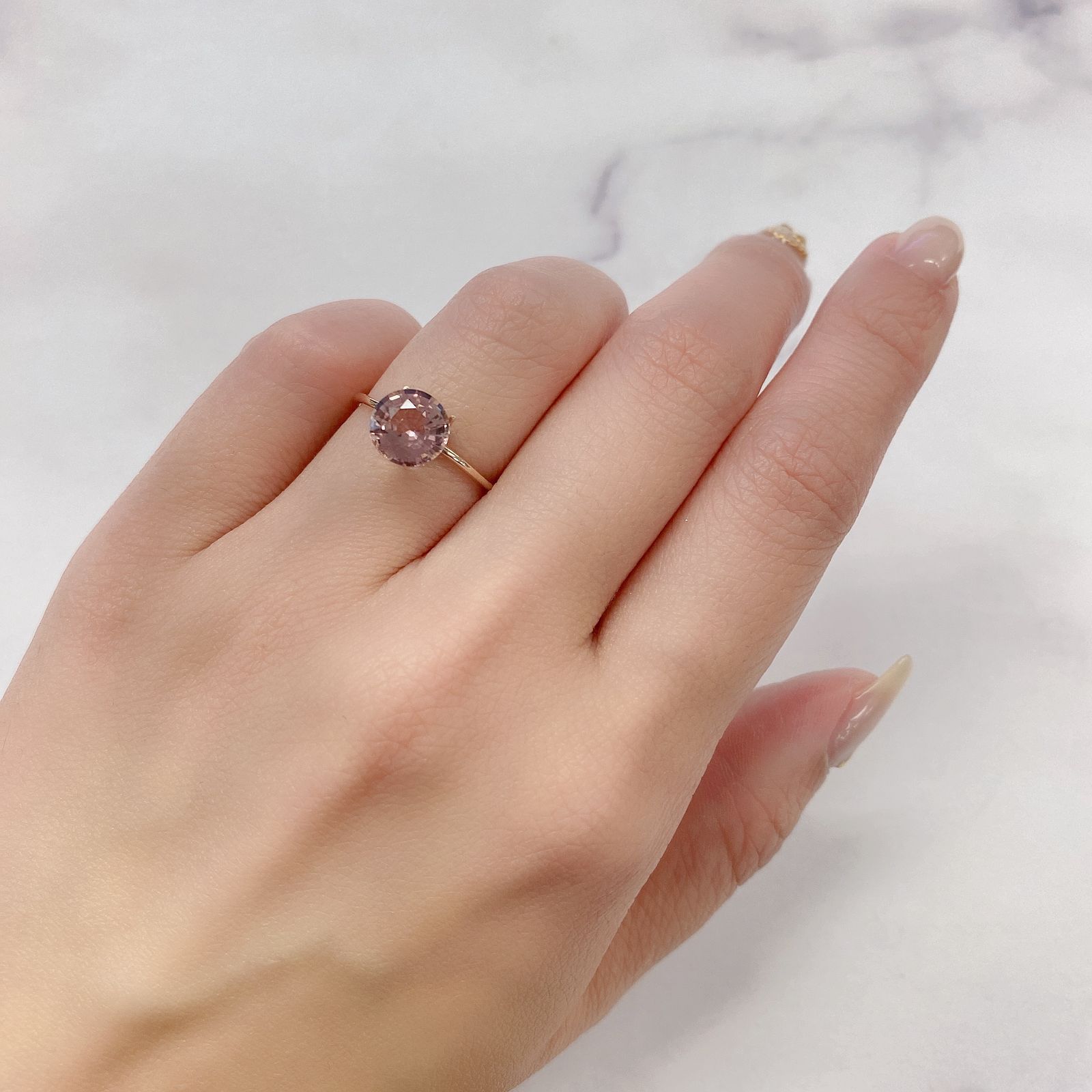 ピンクトルマリン パパラチャカラー(宝石名ピンク・トルマリン) ルワンダ産 1.463ct ソ付(彩珠)[21039970]7.6×7.6mm前後