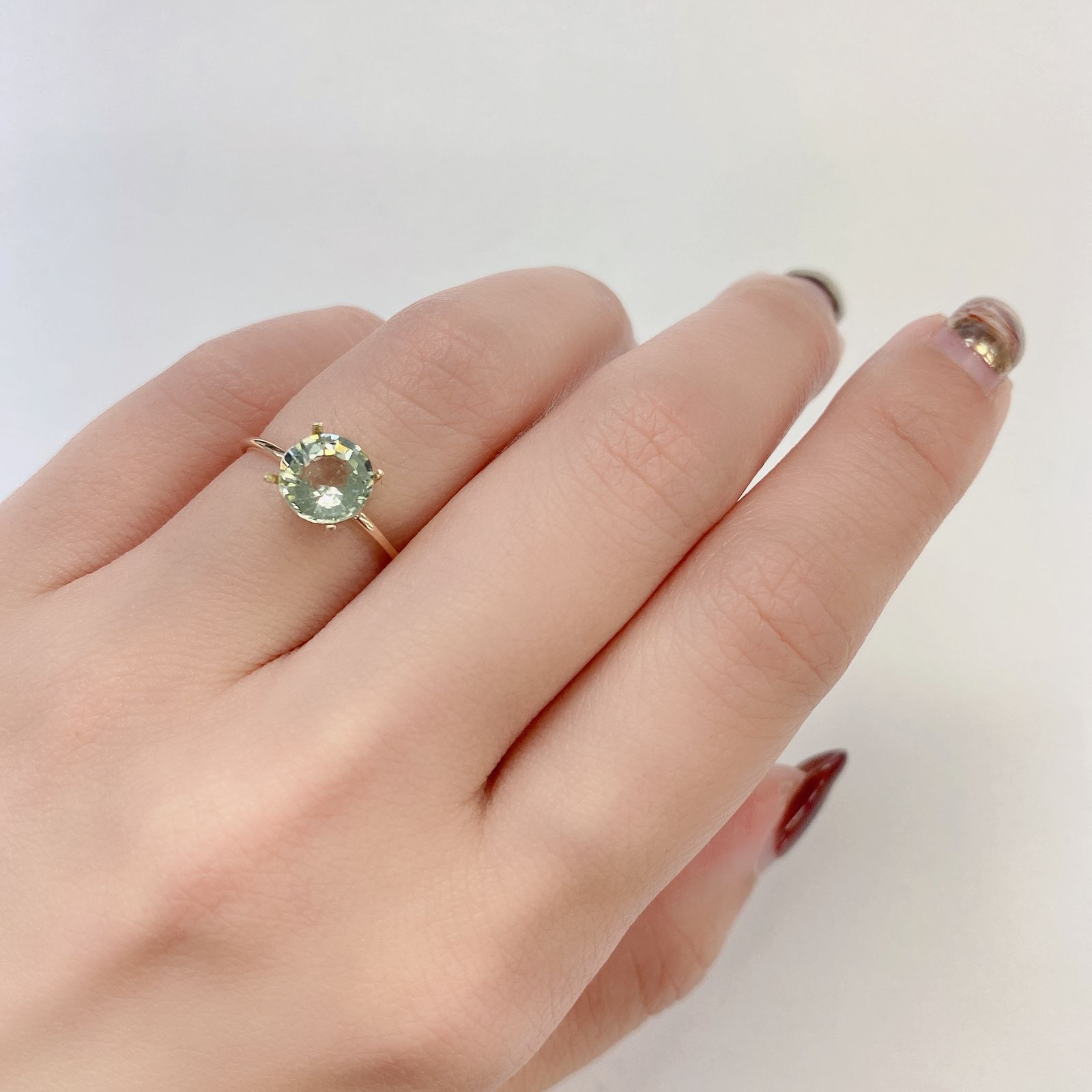 ミントトルマリン(宝石名ライトグリーン・トルマリン) ルワンダ産 1.244ct ソ付(彩珠)[210510004]7.3×7.2mm前後