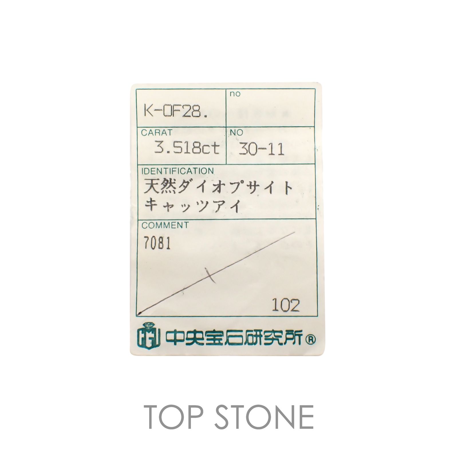 ダイオプサイドキャッツアイ(宝石名ダイオプサイト・キャッツアイ)ロシア産 3.518ct ソ付(CGL)[230120307]9.9x8mm前後