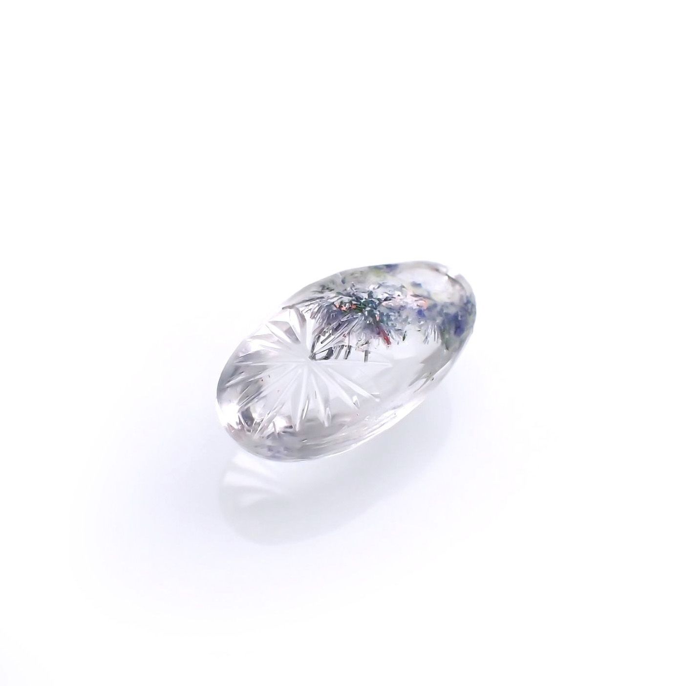 ◇甲州貴石切子Plus Three◇デュモルチェライトインクォーツ カード付き ブラジル産 4.85ct / 14.6x7.9mm前後 [251114608]