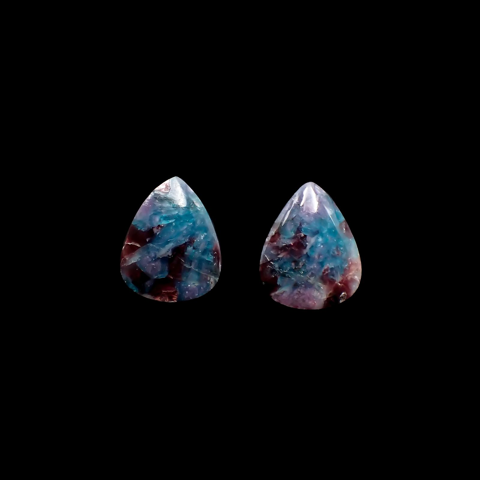 ◇リバーシブル・ペアセット◇バイカラーパライバトルマリンインクォーツ ブラジル産 14.37ct(2pcs合計)[231224452]17.8-18.0x14.2-14.4mm前後