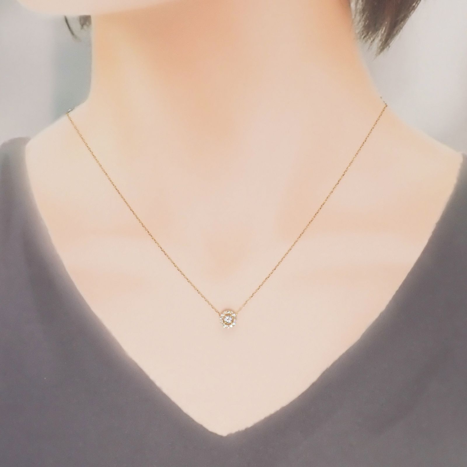 ◇K18 Briller（ブリエ）◇ダイヤモンド×アクアマリン | 6.5mmタイプ [取り巻きデザインチャーム/ペンダントトップ※チェーン別売り]