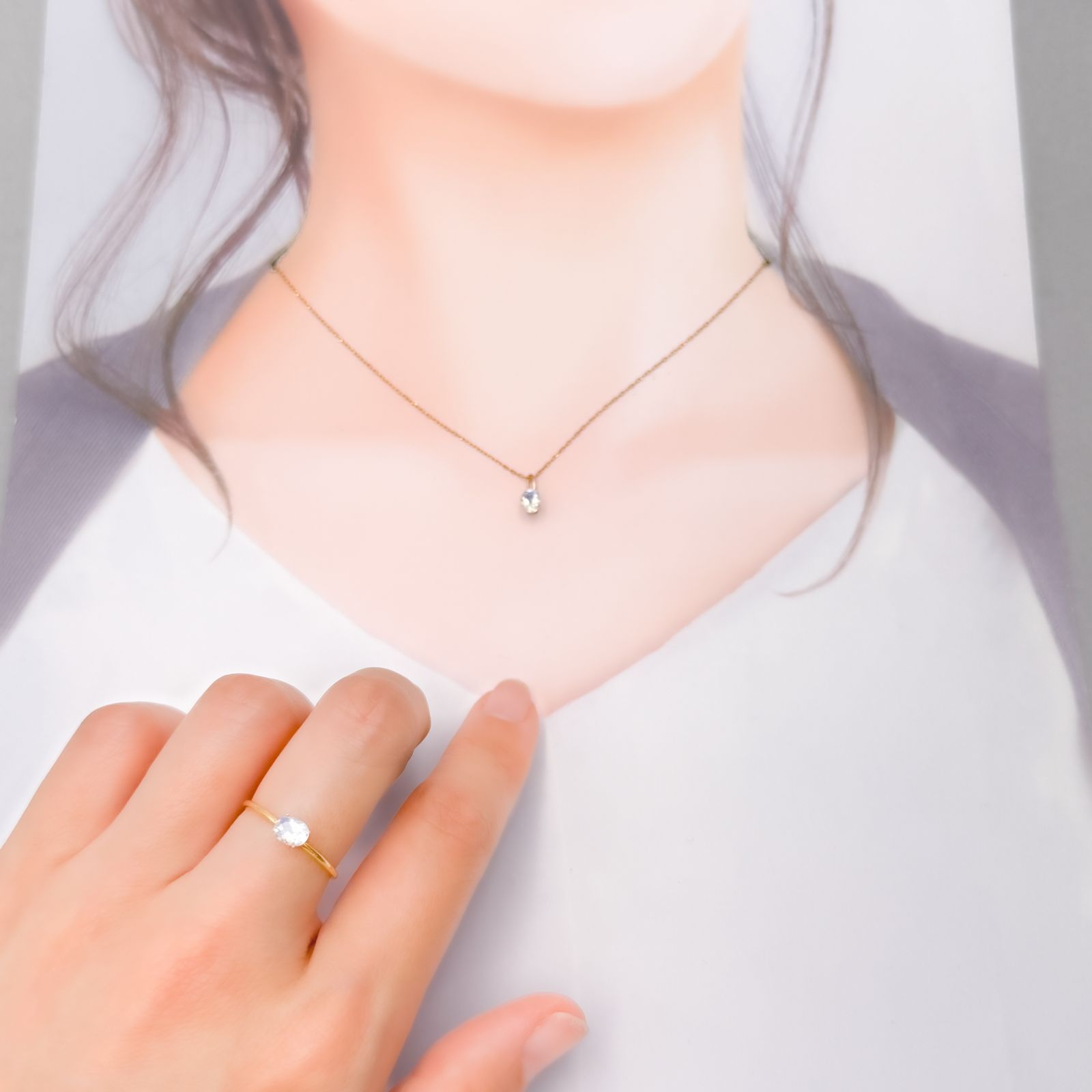 ◇ペアセット◇レインボームーンストーン インド・ビハール産 0.60ct(2pcs合計) 識別済[250430312]5.1x3.9mm前後
