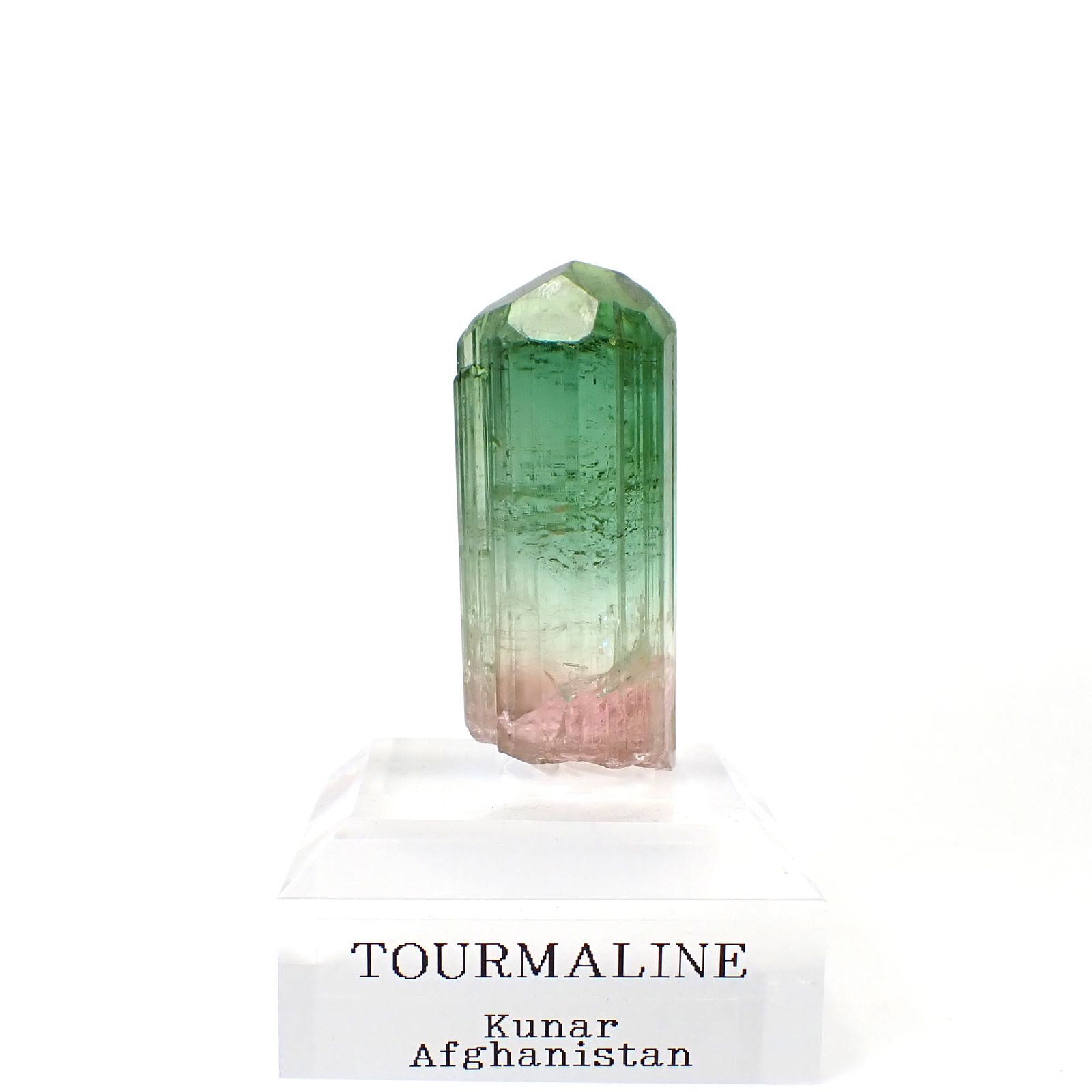 トルマリン柱状結晶原石 アフガニスタン・クナル州産 アクリル台座付き 95.18ct(19.03g) / 13.3x18.2x41.1mm前後 [260632365]