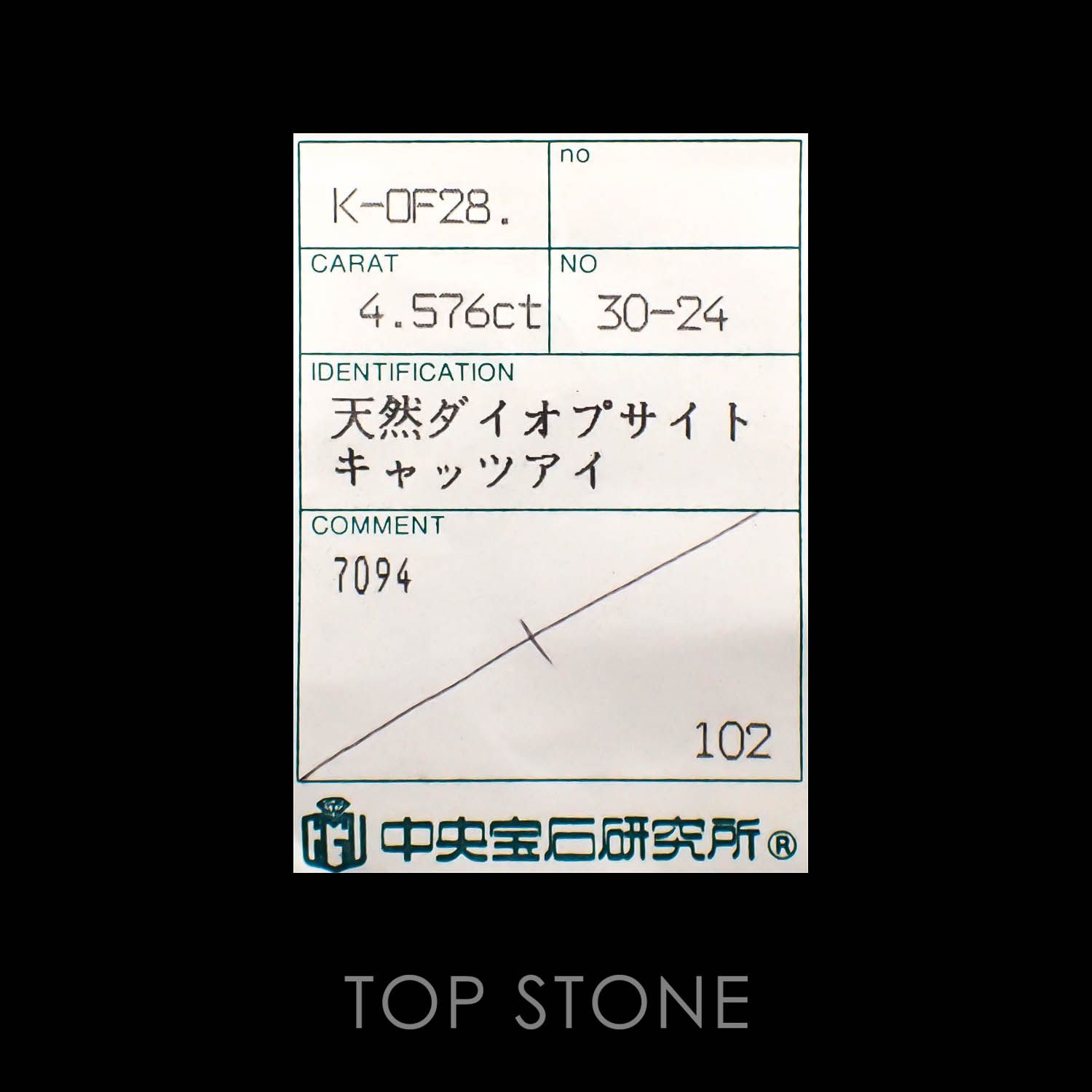 ダイオプサイドキャッツアイ(宝石名ダイオプサイト・キャッツアイ)ロシア産 4.576ct ソ付(CGL)[230120301]10x8.1mm前後