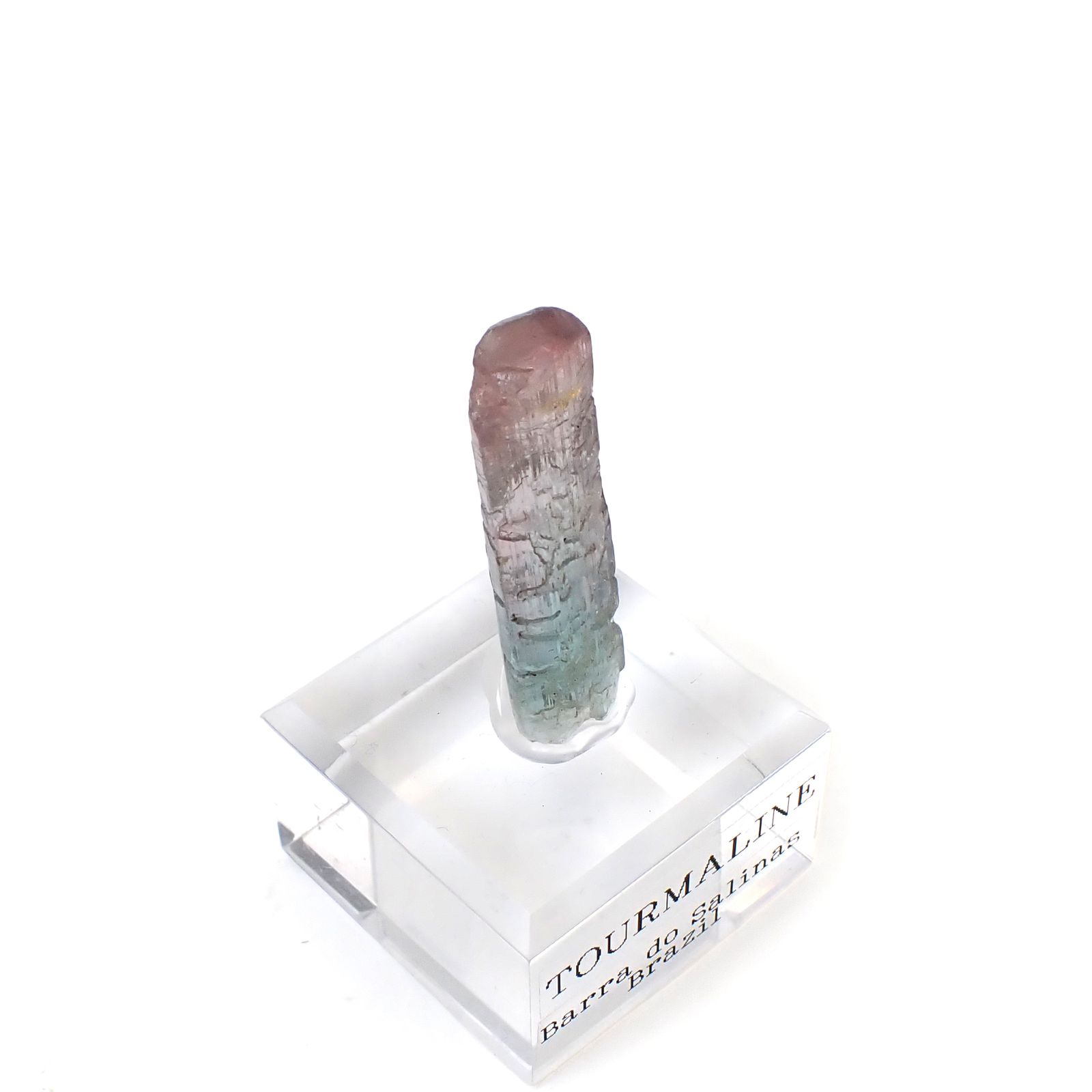 トルマリン柱状結晶原石 ブラジル ミナスジェライス州バーハ・ド・サリナス産 アクリル台座付き 24.45ct(4.89g) / 8.6x9.7x35.9mm前後 [260632364]