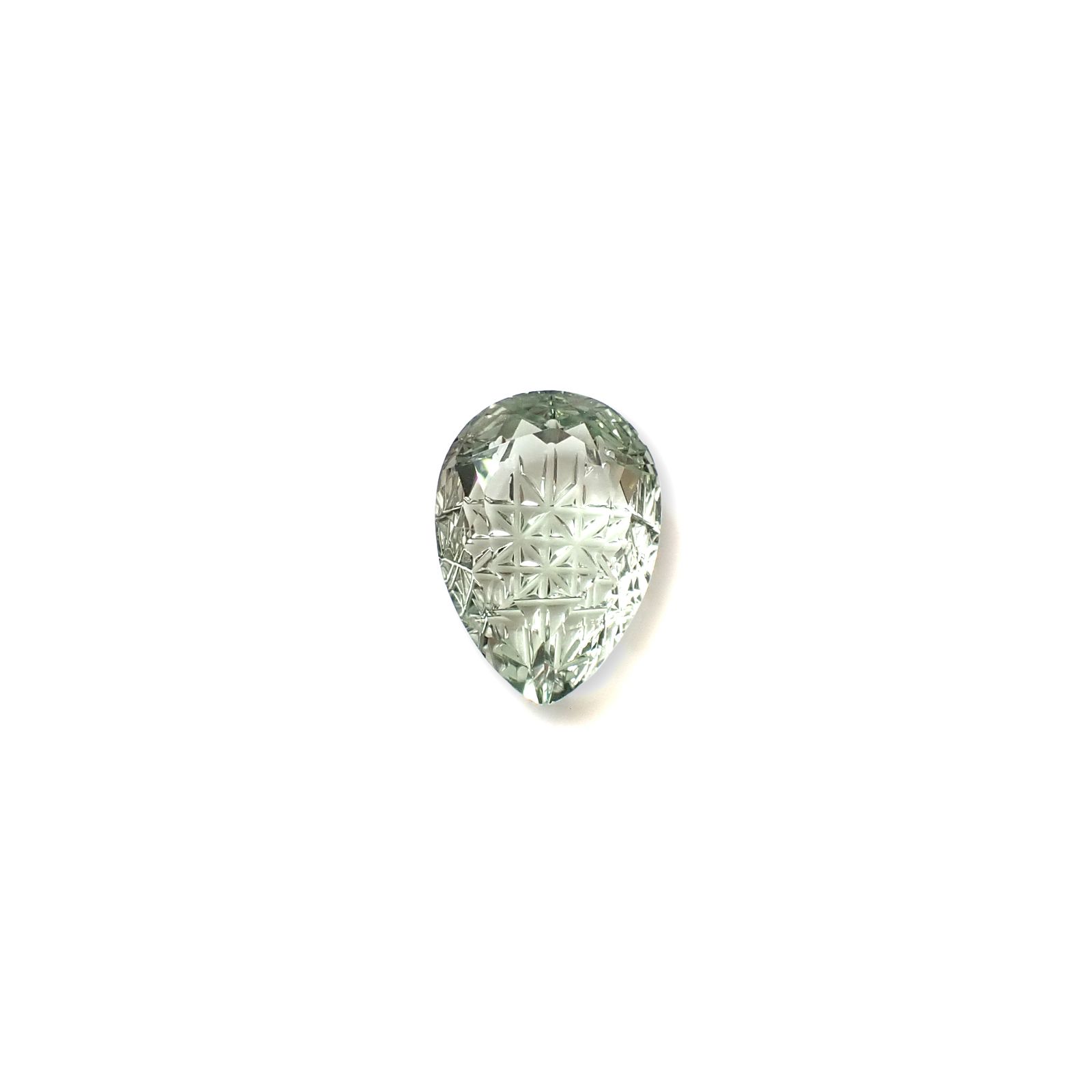 ◇甲州貴石切子Plus Three◇プラシオライト(グリーンアメジスト) カード付き ブラジル産 4.58ct [250630484]14x10mm前後