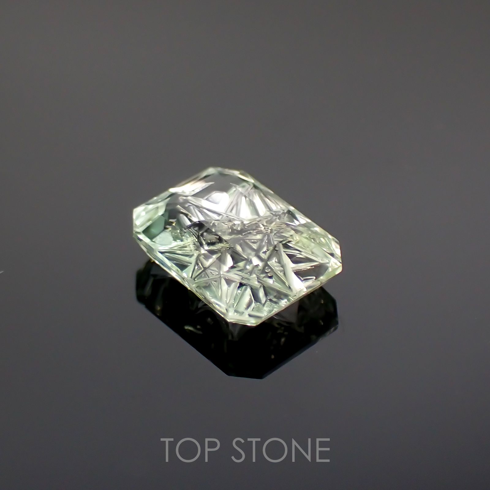 ◇甲州貴石切子Plus Three◇ミントトルマリン(宝石名トルマリン)カード付き ルワンダ産 1.189ct ソ付(彩珠)[220113927]7.6x5.8mm前後