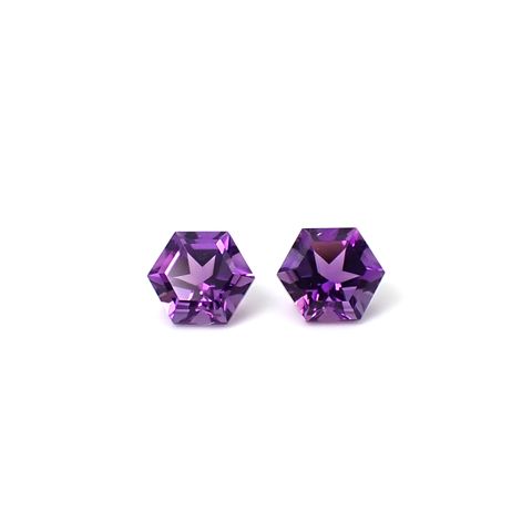 ◇ヘキサゴンカット・ペアセット◇アメジスト(宝石名アメシスト)ブラジル産 識別済 1.14ct(2pcs合計) / 5.1x5.1mm前後 [260131644]