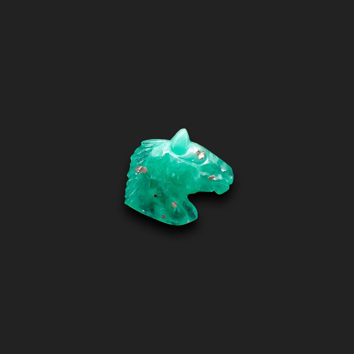 ◇カスタムカット・馬彫刻◇エメラルド コロンビア産 4.04ct[230421697]12.7x14.2mm前後