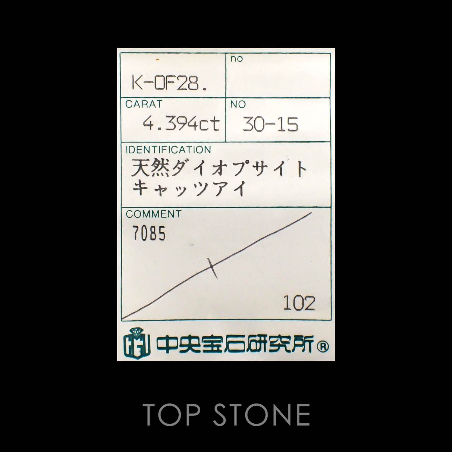 ダイオプサイドキャッツアイ(宝石名ダイオプサイト・キャッツアイ)ロシア産 4.394ct ソ付(CGL)[230120305]10x8.1mm前後