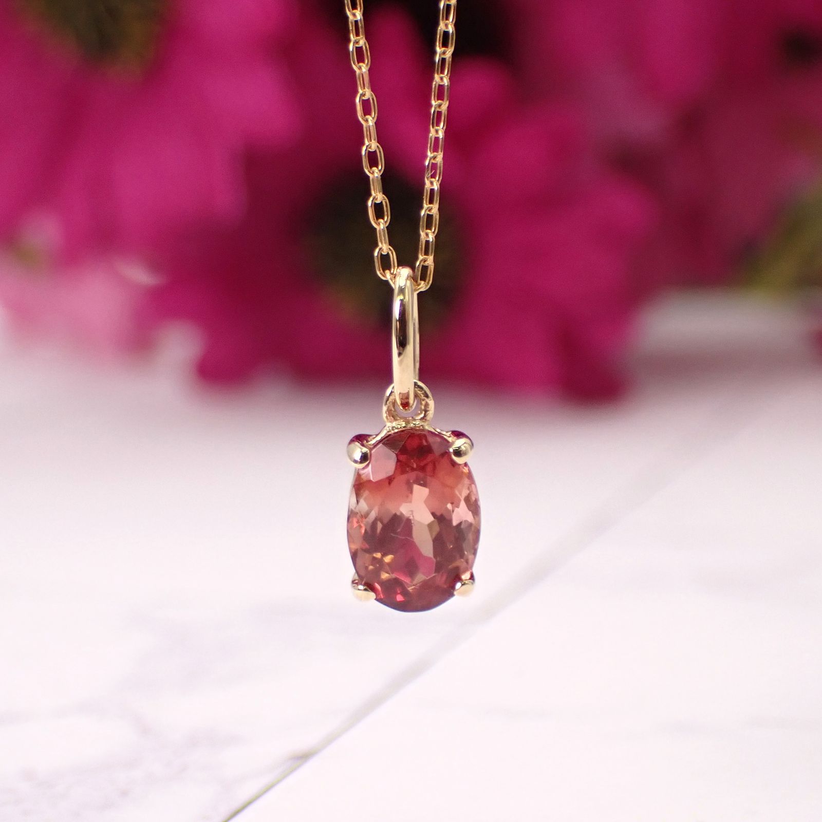 ペンダント空枠：石留め▶オレゴンサンストーン（お客様製作例）