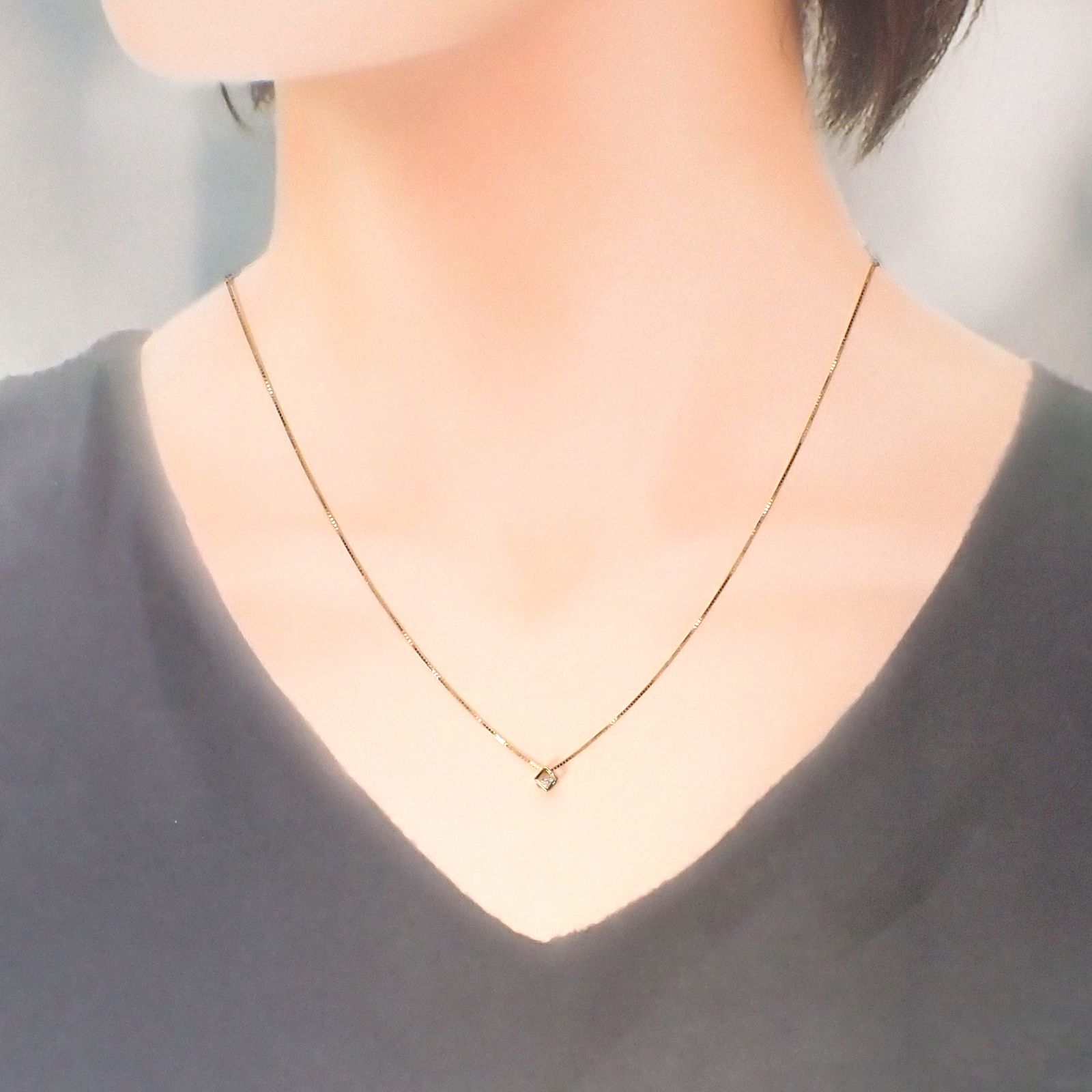 ◇K18 Reinette（レネット）◇ダイヤモンド | キューブボックスデザイン [チャーム/ペンダントトップ※チェーン別売り]