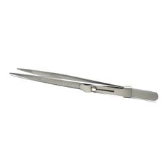プロ仕様 ステンレス製グリップロックピンセット ギザ・溝付き［LR1※少し大きめサイズまで］ 16cm