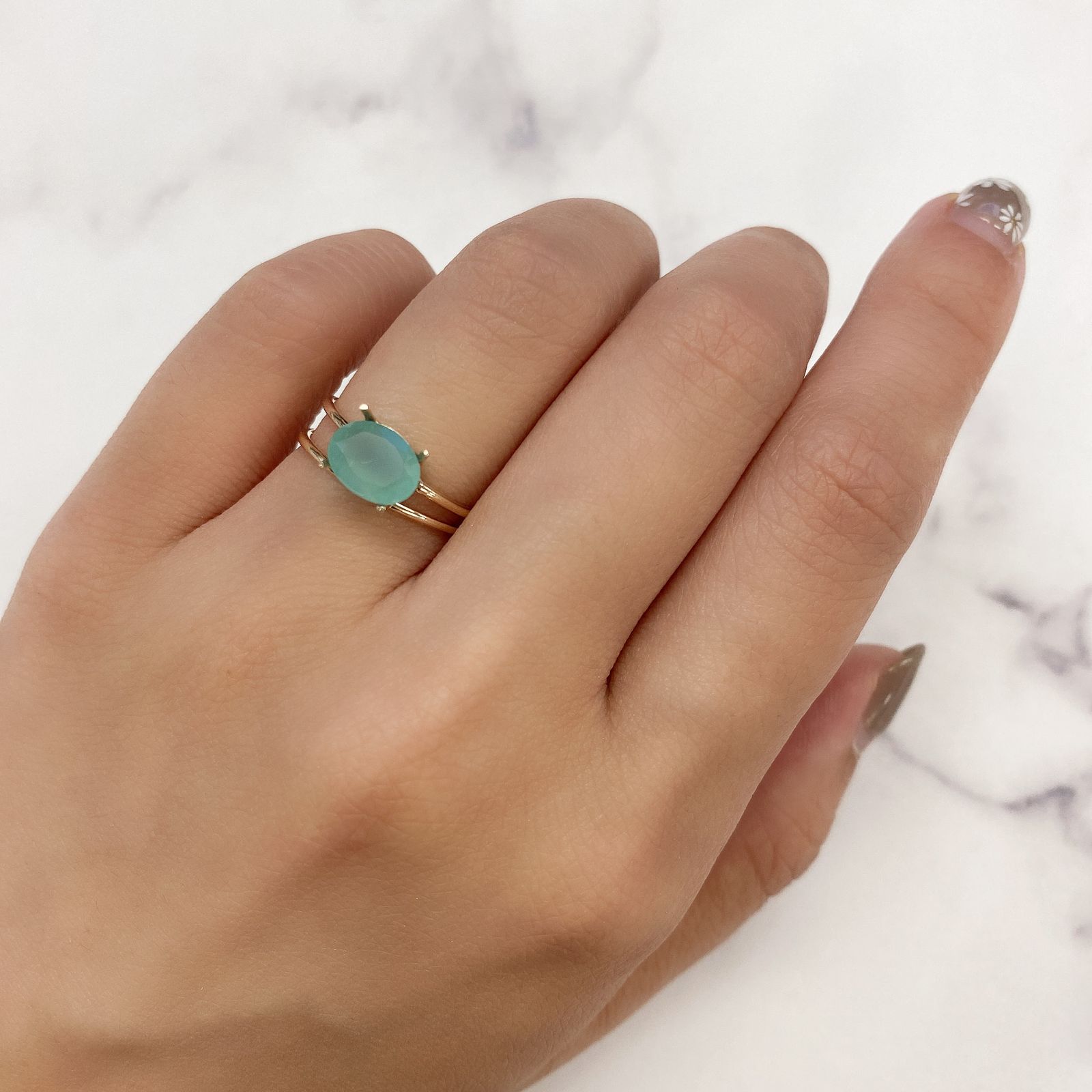 アクアプレーズ(宝石名ブルー グリーン・カルセドニー) 南アフリカ産 1.18ct 識別済[210812351]8.2×6.1mm前後