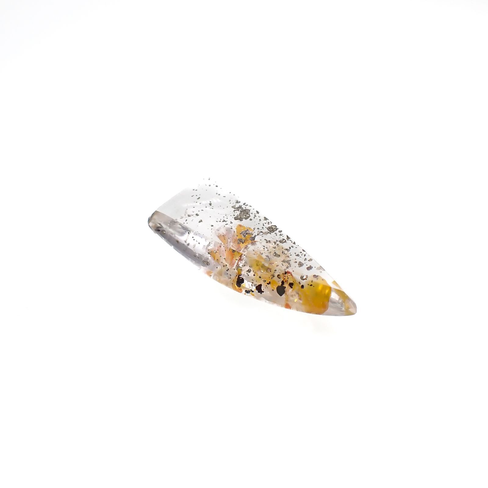 ◇カスタムカット◇パイライトインクォーツ  ブラジル産 12.65ct[220616630]27.3x11.2mm前後
