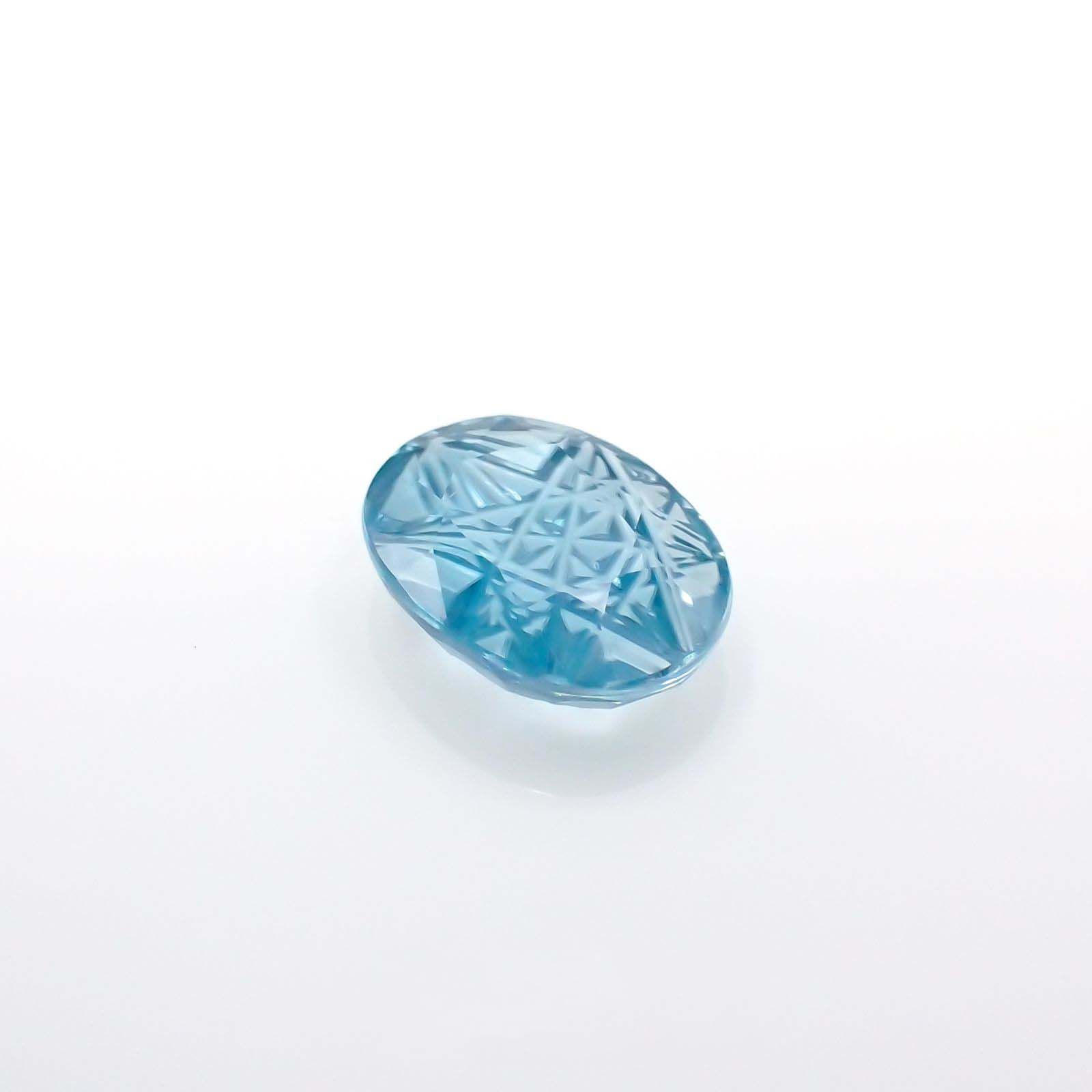 ◇甲州貴石切子Plus Three◇ブルージルコン カード付き(宝石名ジルコン)カンボジア産 1.55ct 識別済[220114610]7.9x6mm前後