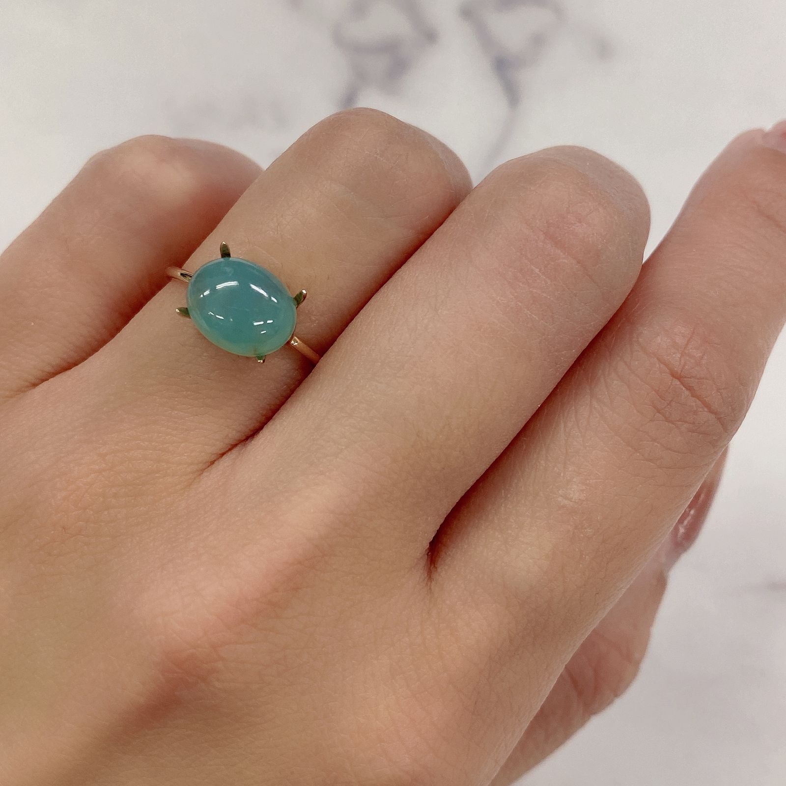 アクアプレーズ(宝石名ブルー グリーン・カルセドニー) 南アフリカ産 2.98ct 識別済[20106168]9.9×7.9mm前後