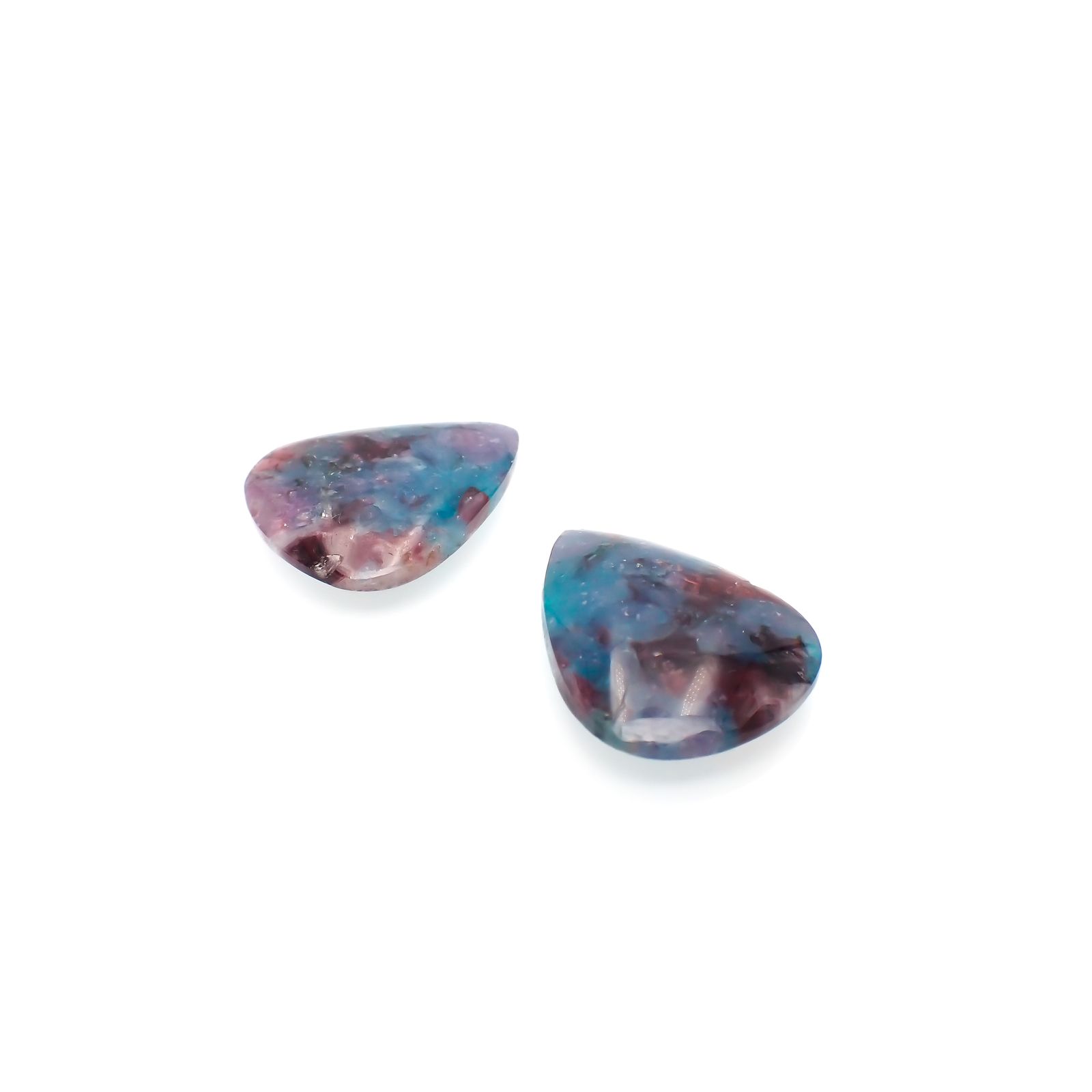 ◇リバーシブル・ペアセット◇バイカラーパライバトルマリンインクォーツ ブラジル産 14.37ct(2pcs合計)[231224452]17.8-18.0x14.2-14.4mm前後