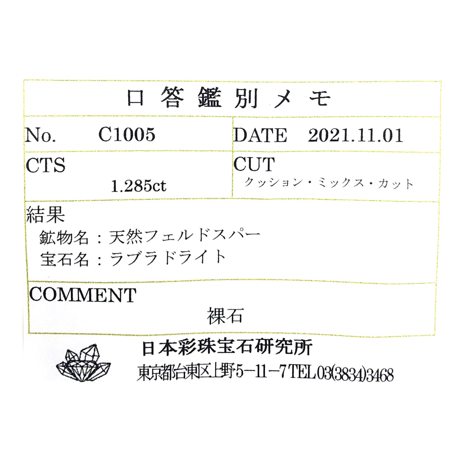 レインボームーンストーン(宝石名ラブラドライト) マダガスカル産 1.285ct ソ付(彩珠)[210611246]6.9×6.6mm前後