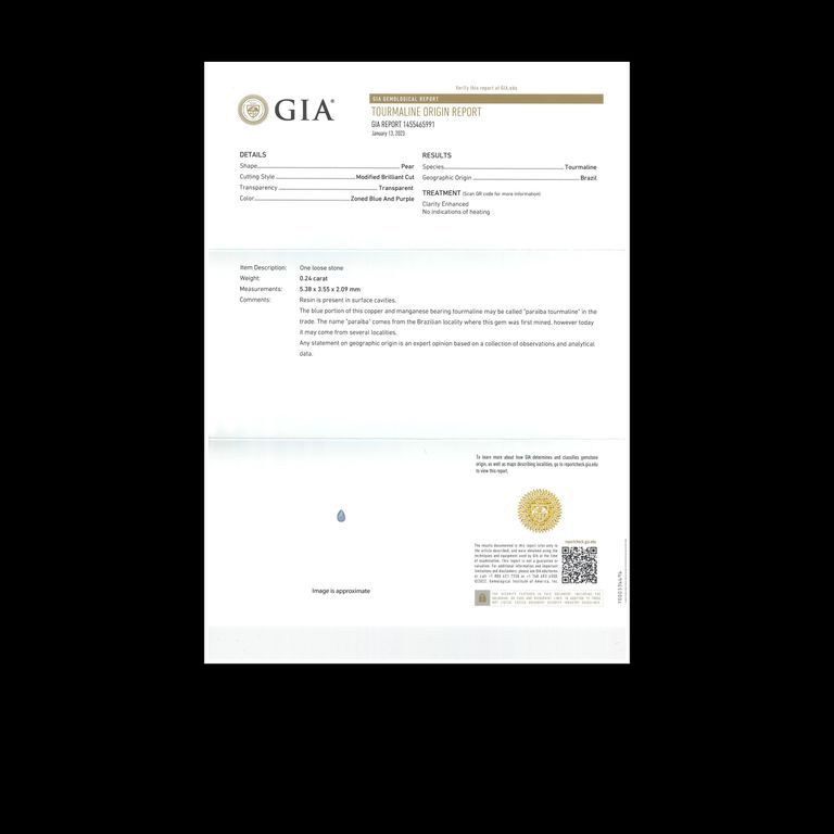 バイカラーパライバトルマリン 非加熱(宝石名トルマリン/別名パライバ・トルマリン)ブラジル産 0.24ct GIA鑑付[230220349]5.38x3.55mm前後